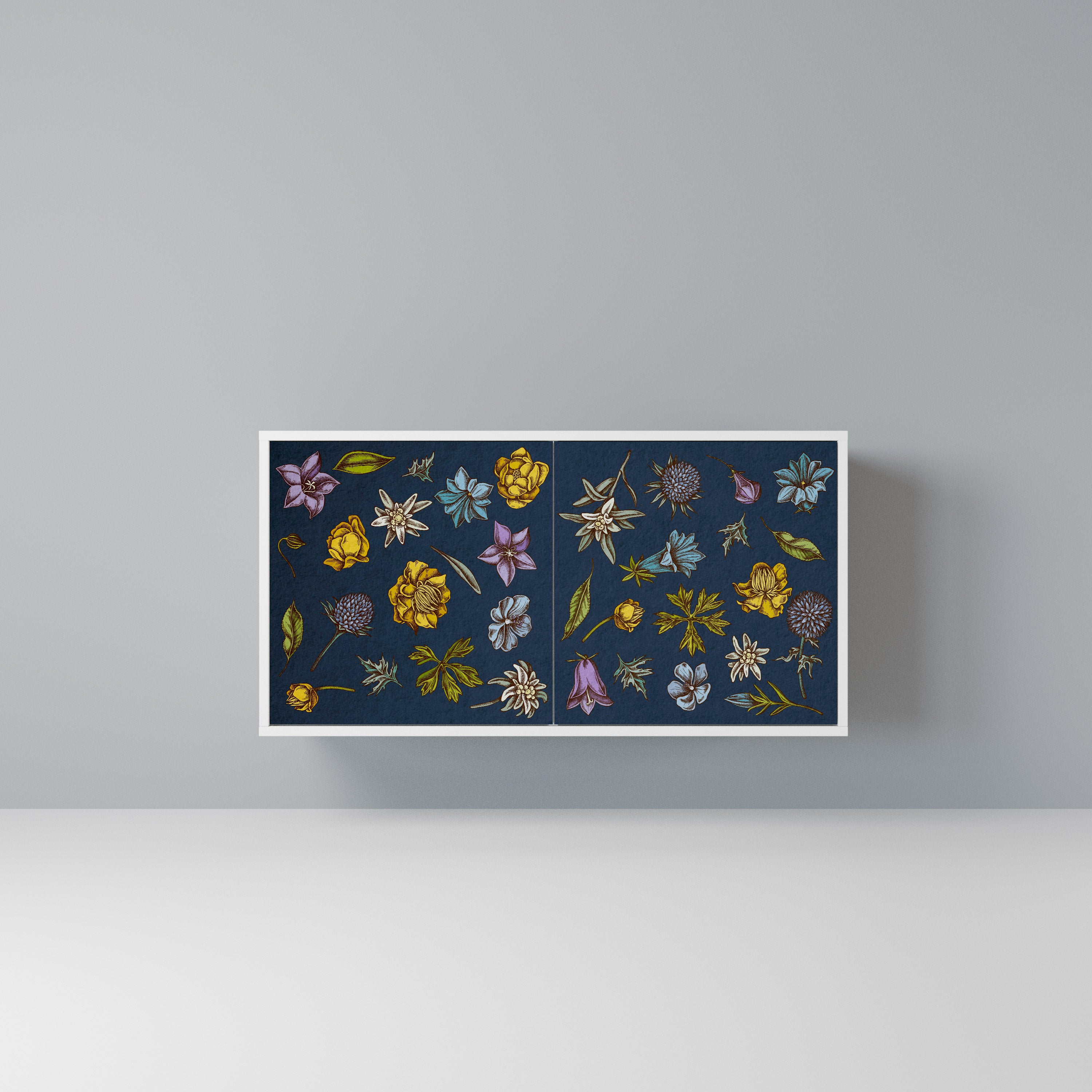 FLOWERS ON NAVY BLUE Komoda 2-drzwiowa korpus Biały