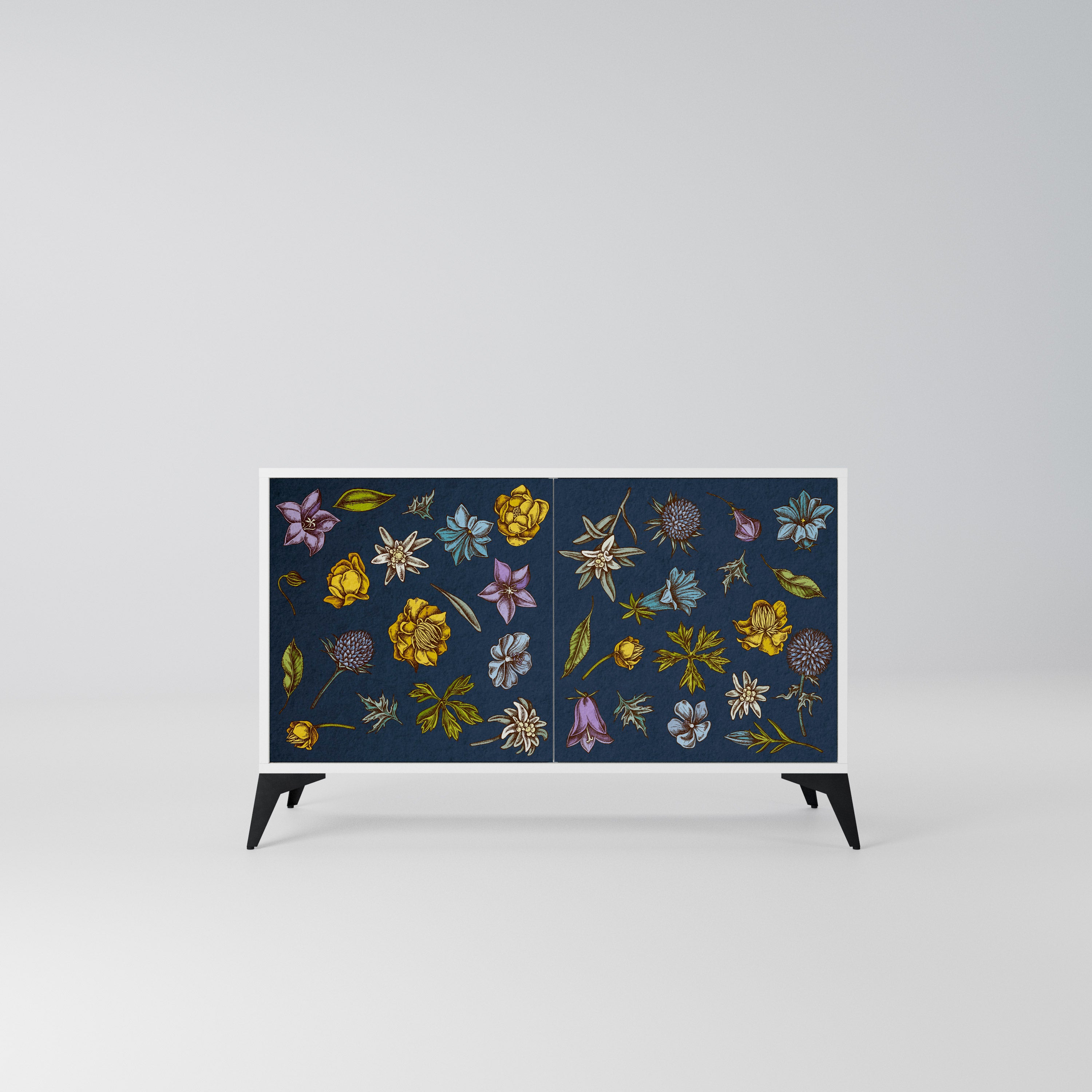 FLOWERS ON NAVY BLUE Komoda 2-drzwiowa korpus Biały