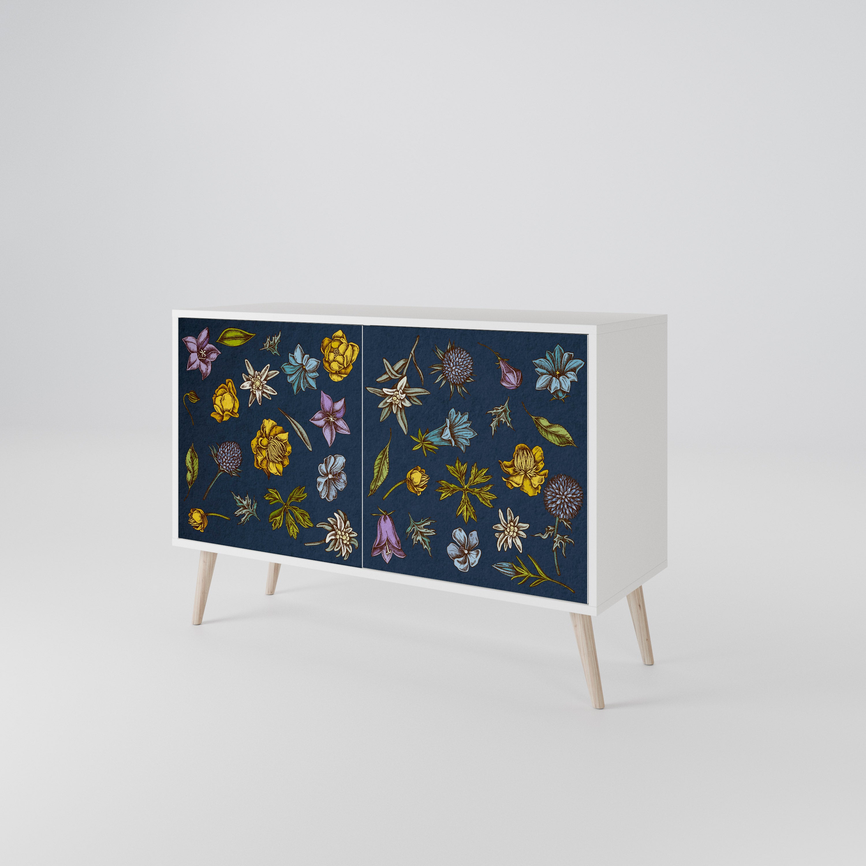 FLOWERS ON NAVY BLUE Komoda 2-drzwiowa korpus Biały