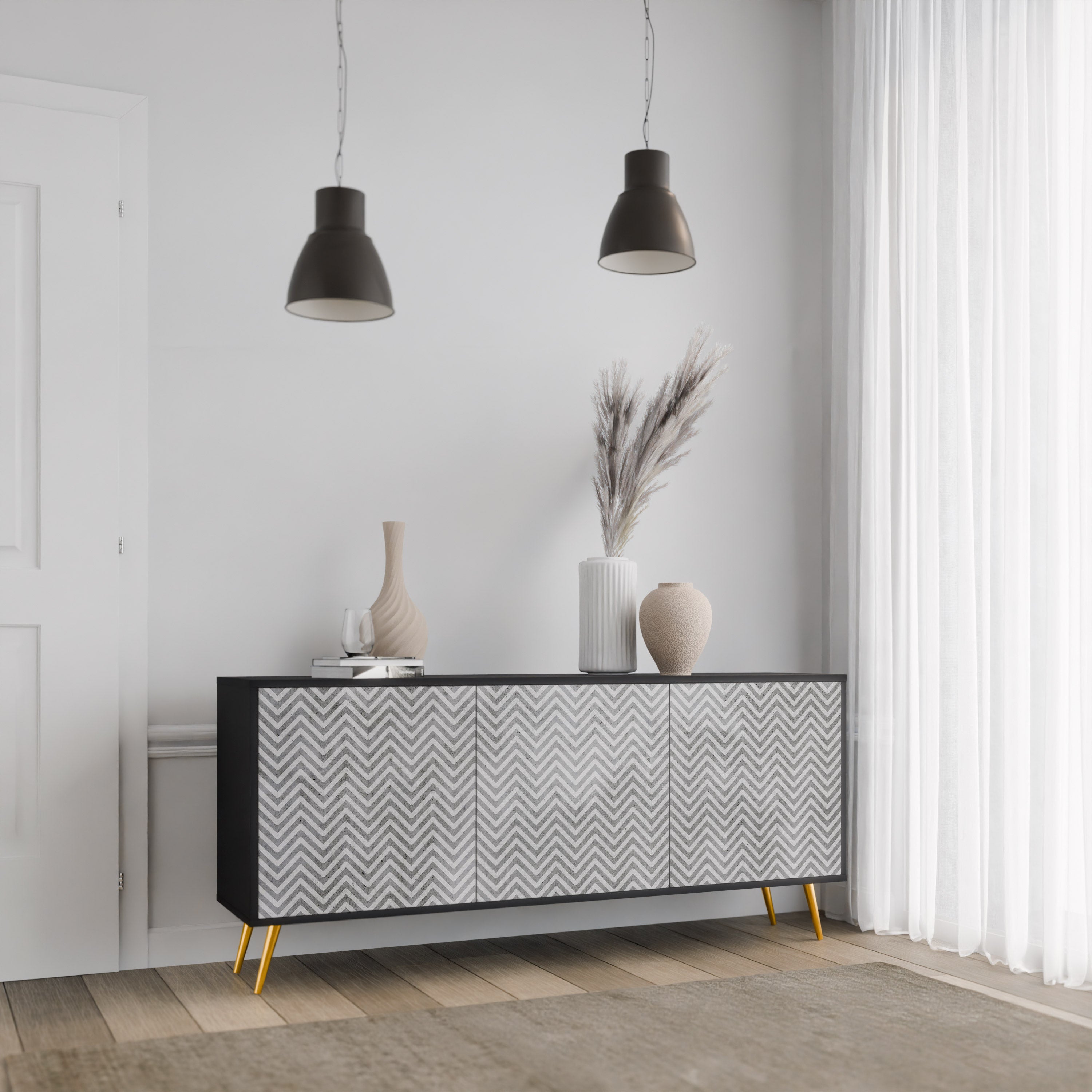 CONCRETE ZIG ZAG Komoda 3-drzwiowa korpus Czarny