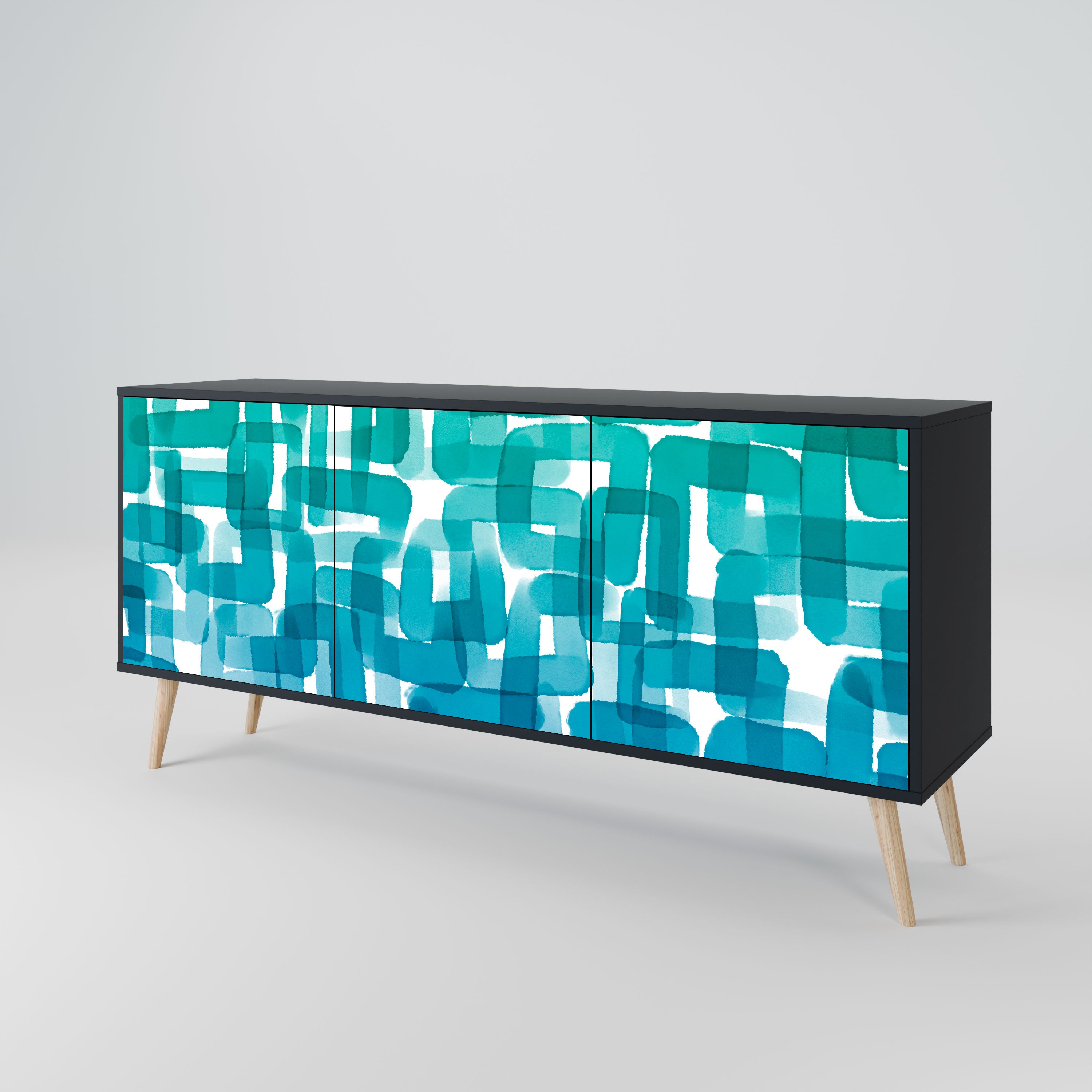 TURQUOISE RECTANGLES Komoda 3-drzwiowa korpus Czarny