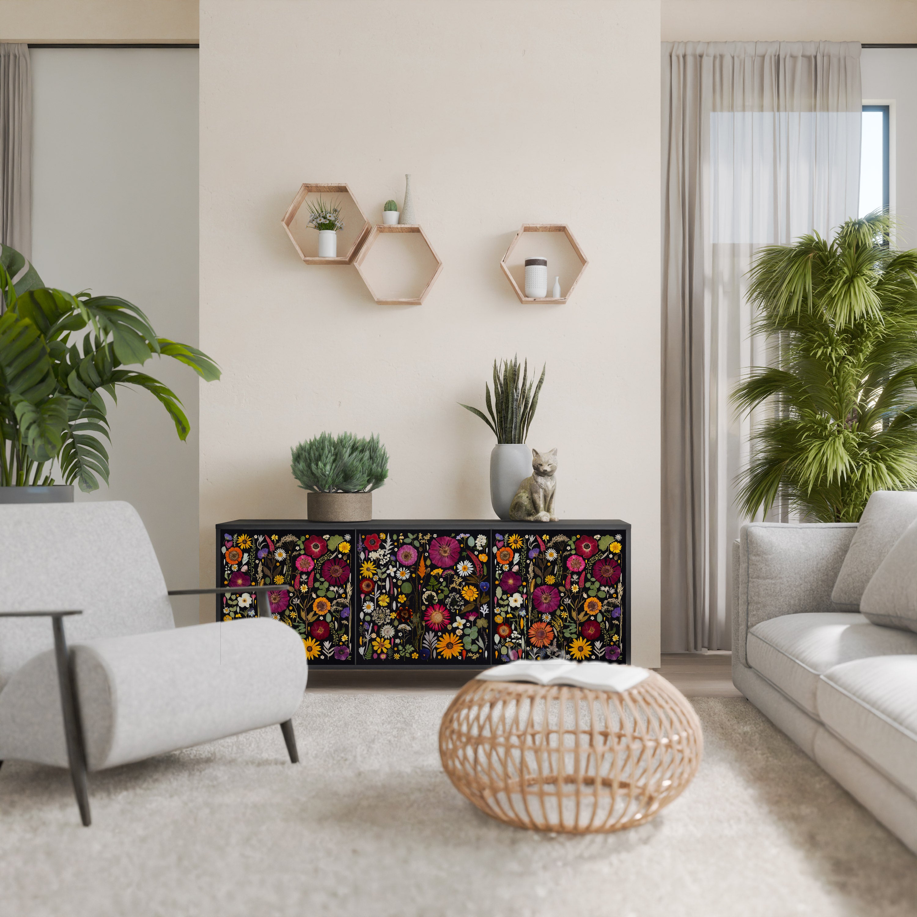 MIDNIGHT GARDEN Komoda 3-drzwiowa korpus Czarny