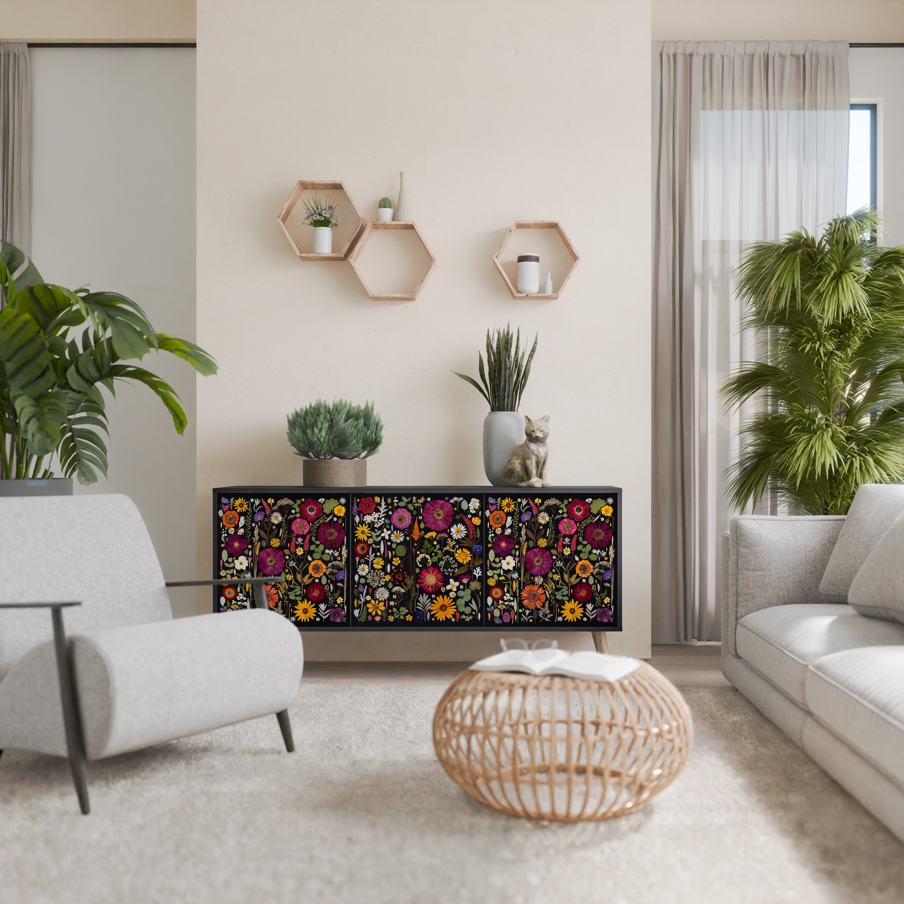 MIDNIGHT GARDEN Komoda 3-drzwiowa korpus Czarny