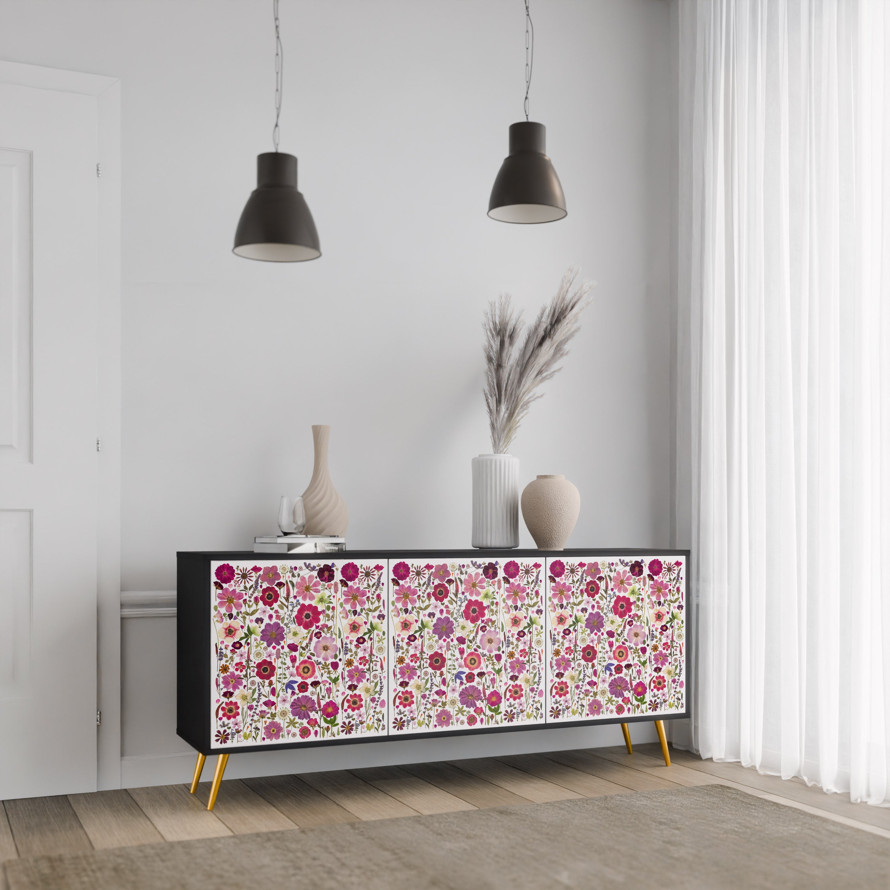 PETAL GARDEN Komoda 3-drzwiowa korpus Czarny