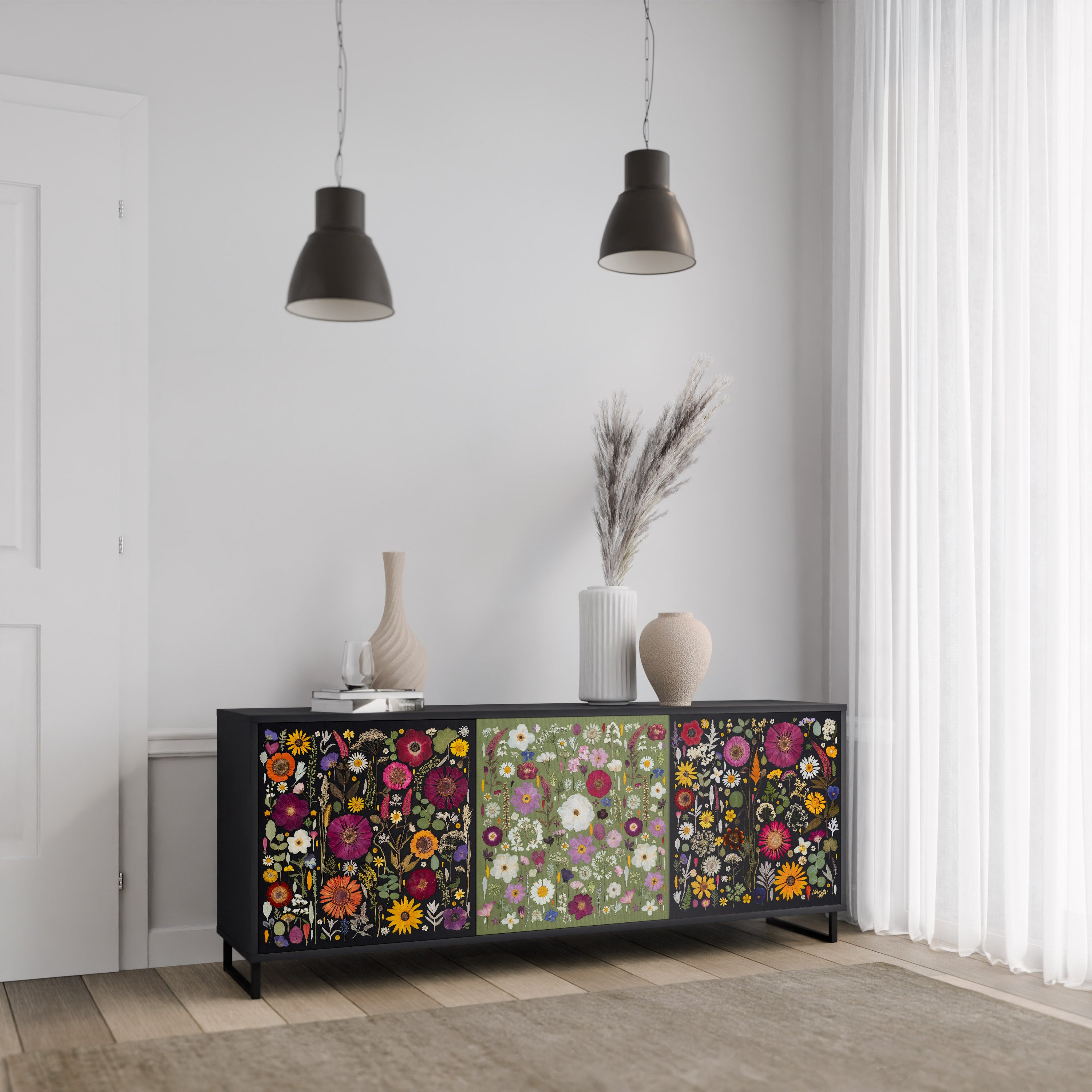 VERDANT GARDEN Komoda 3-drzwiowa korpus Czarny