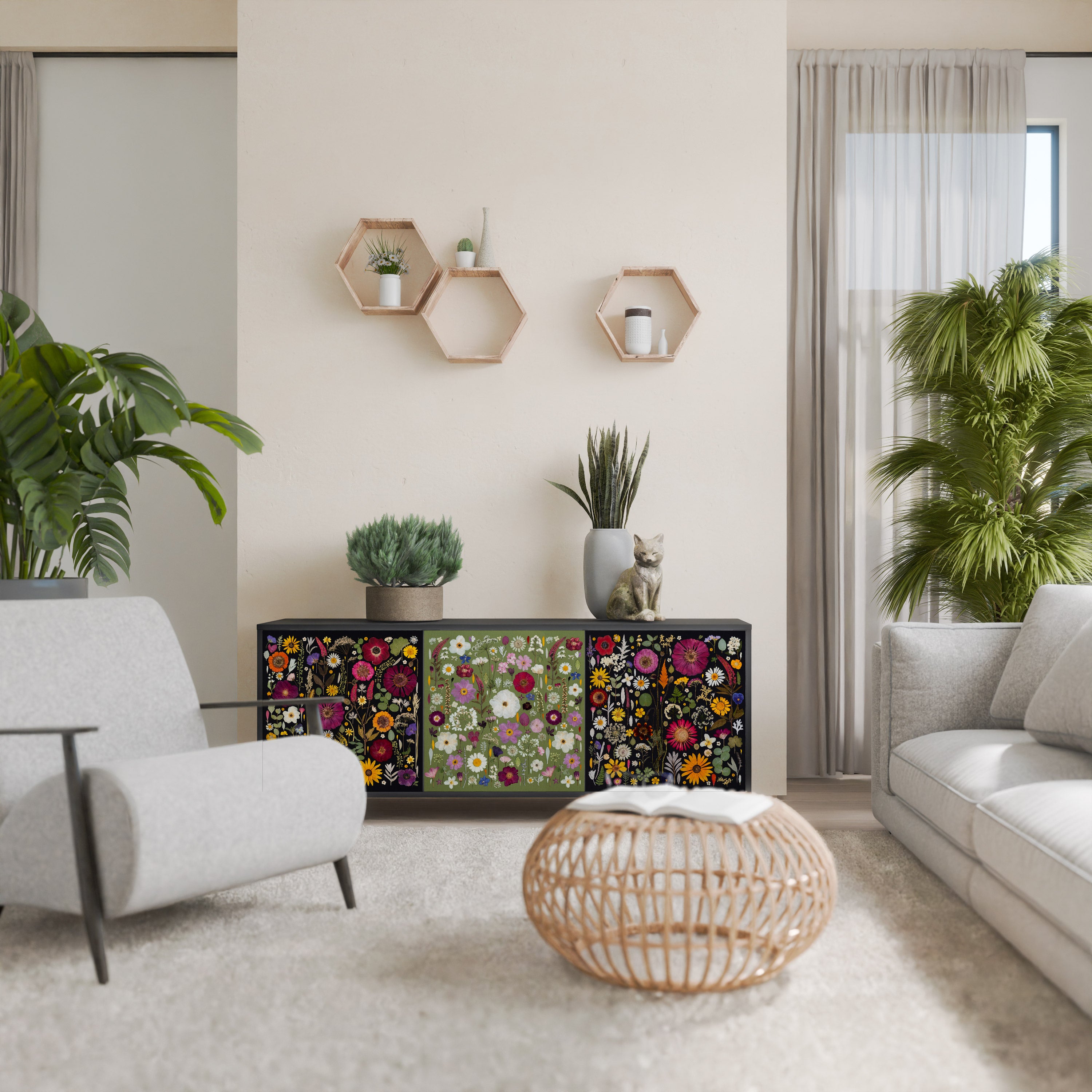 VERDANT GARDEN Komoda 3-drzwiowa korpus Czarny