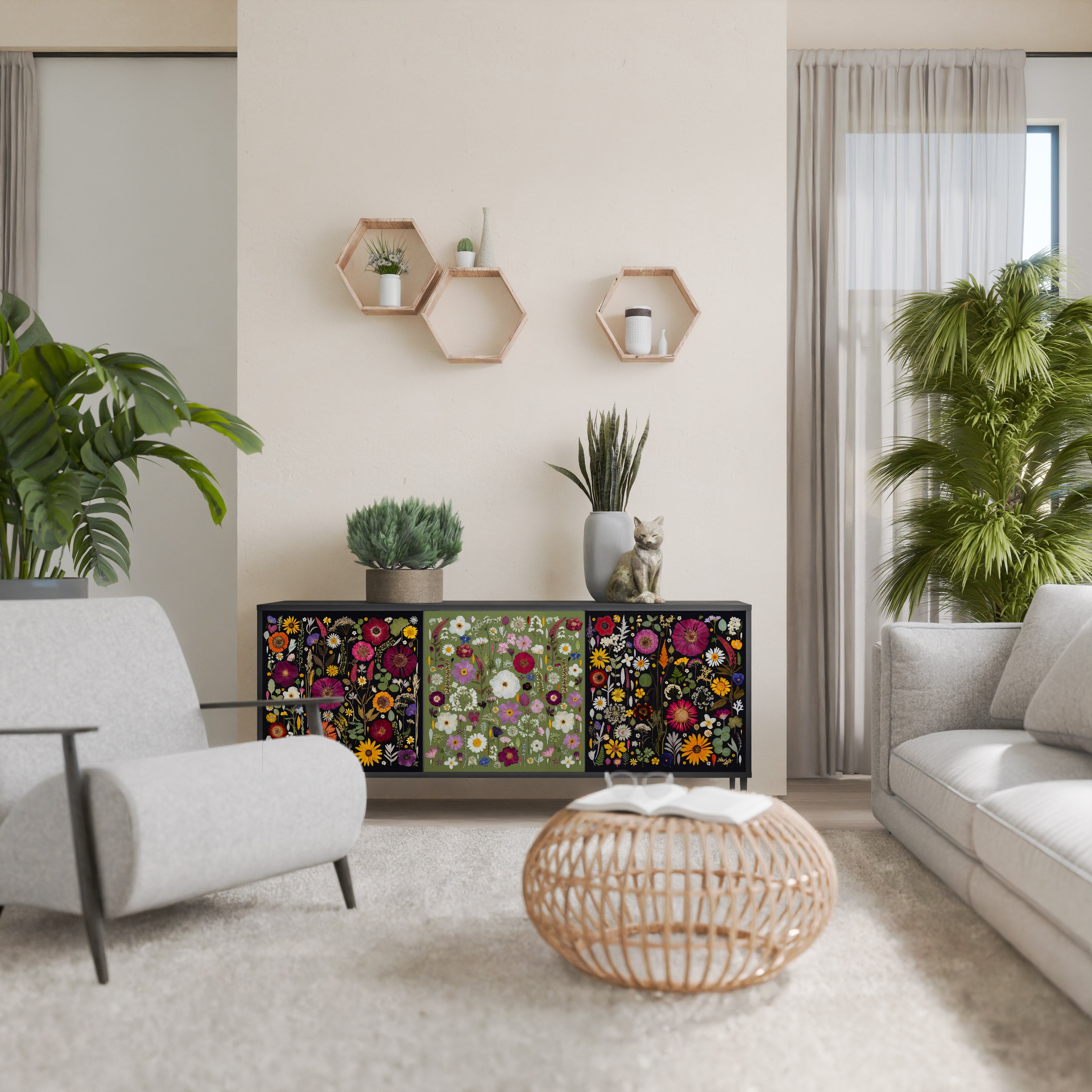 VERDANT GARDEN Komoda 3-drzwiowa korpus Czarny