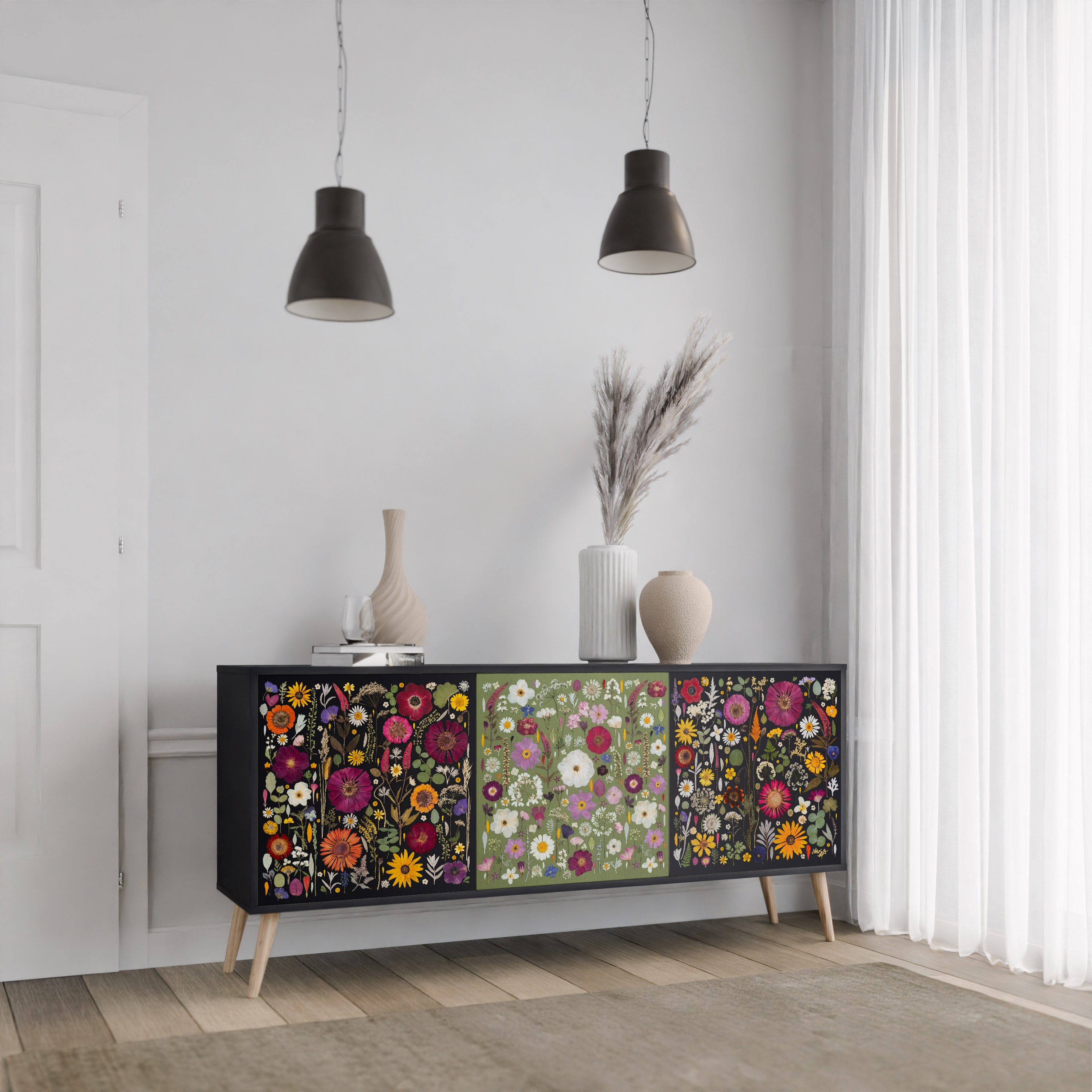 VERDANT GARDEN Komoda 3-drzwiowa korpus Czarny