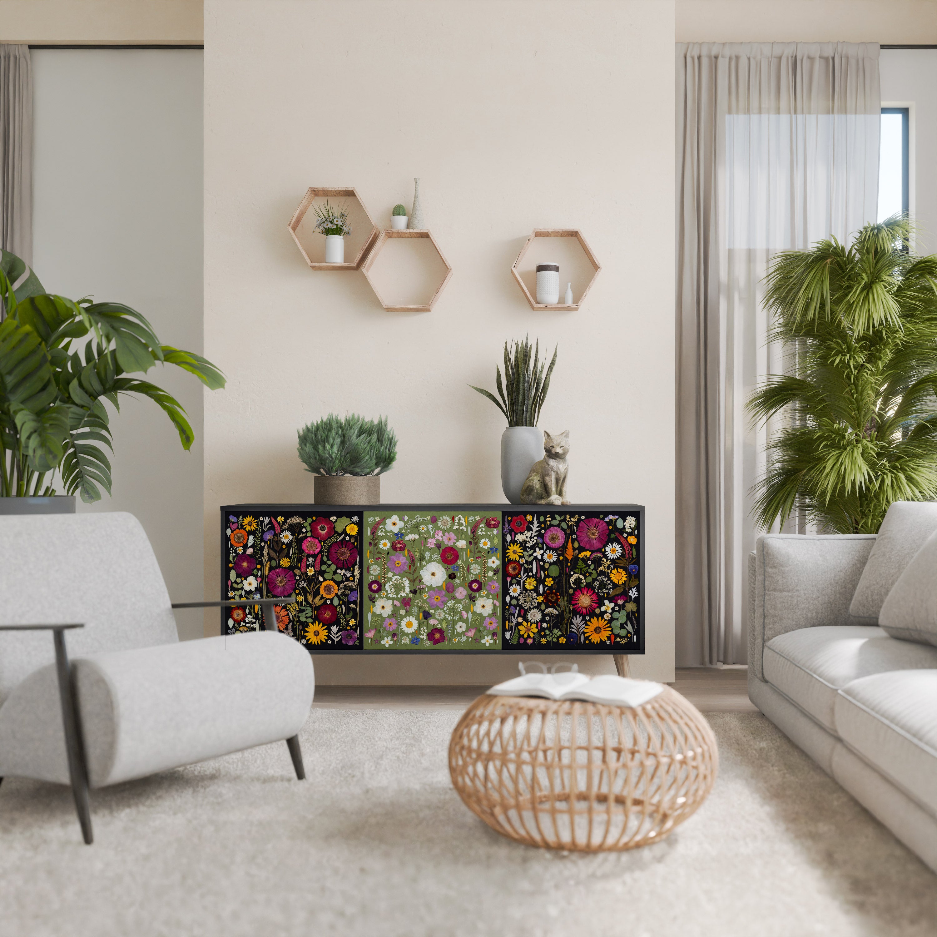 VERDANT GARDEN Komoda 3-drzwiowa korpus Czarny