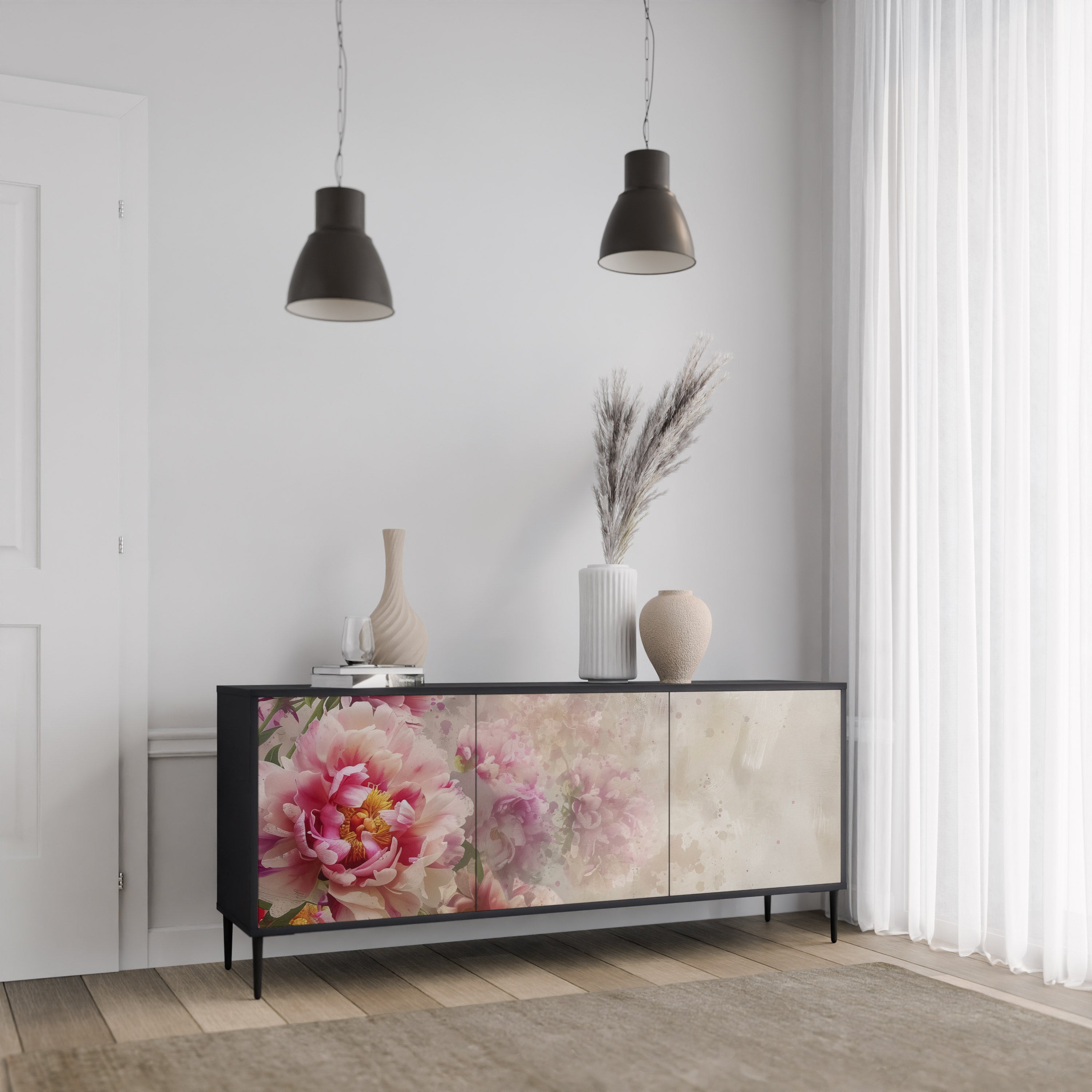 PEONY WHISPER Komoda 3-drzwiowa korpus Czarny