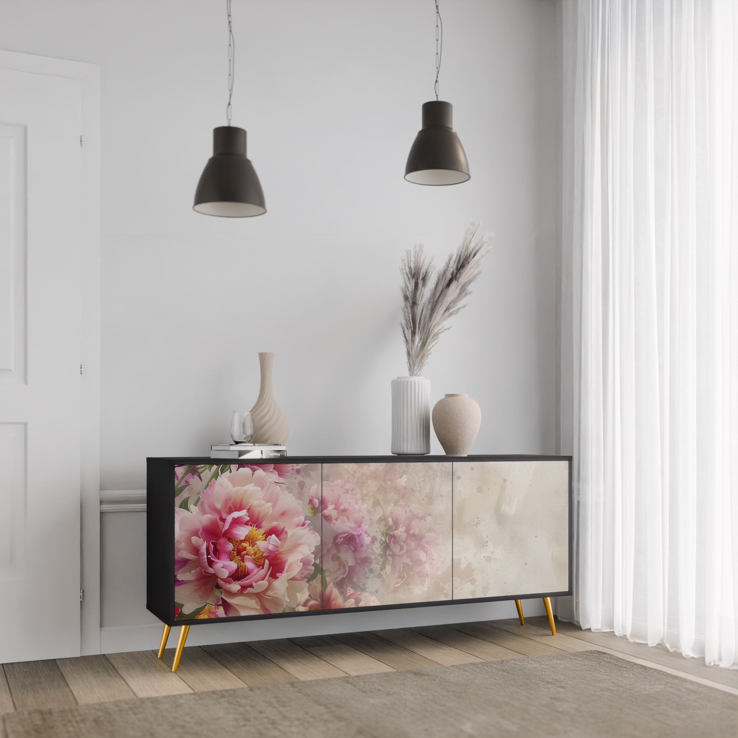 PEONY WHISPER Komoda 3-drzwiowa korpus Czarny