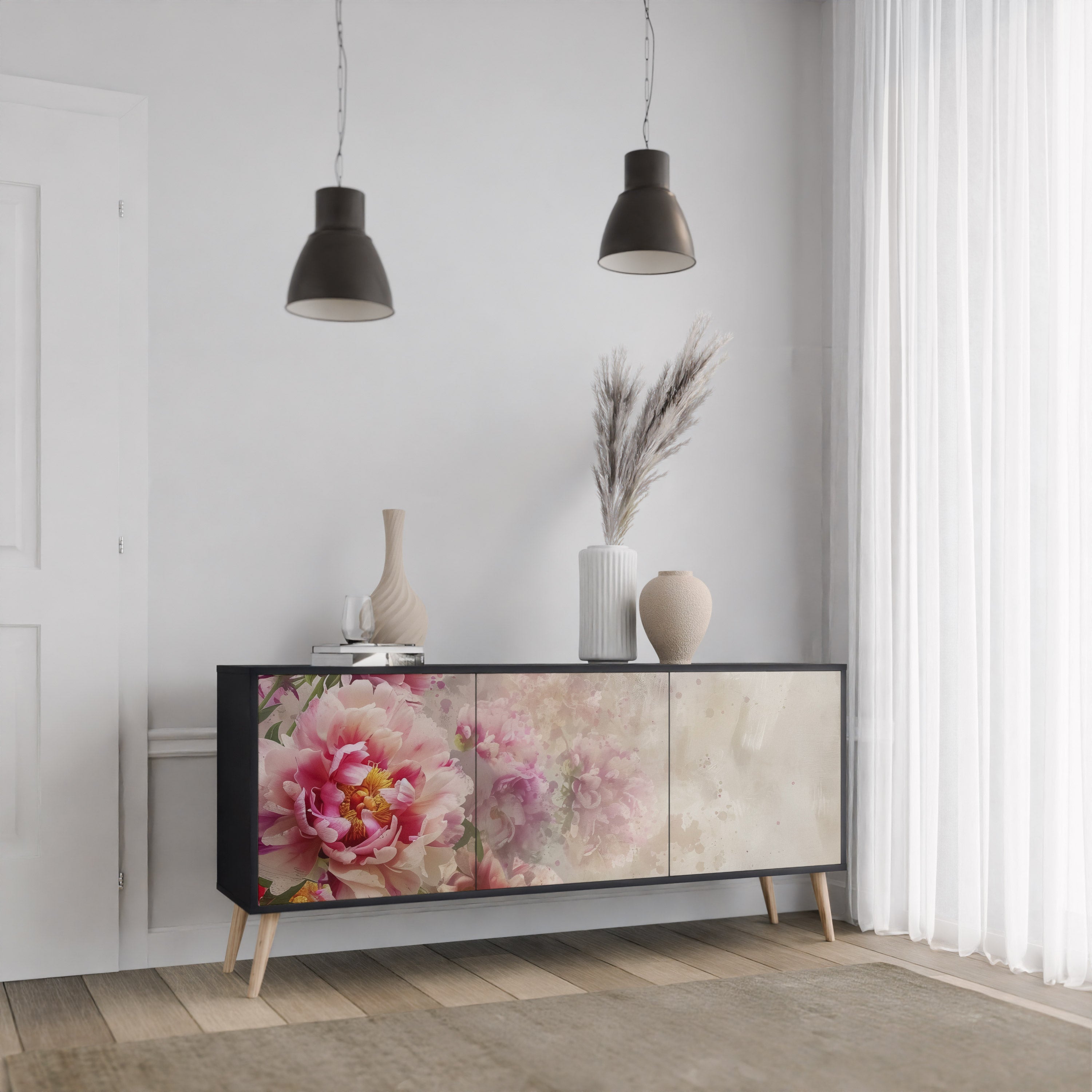 PEONY WHISPER Komoda 3-drzwiowa korpus Czarny