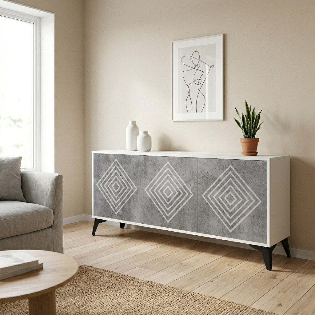 POLYGONAL ARTISTRY Komoda 3-drzwiowa korpus Biały
