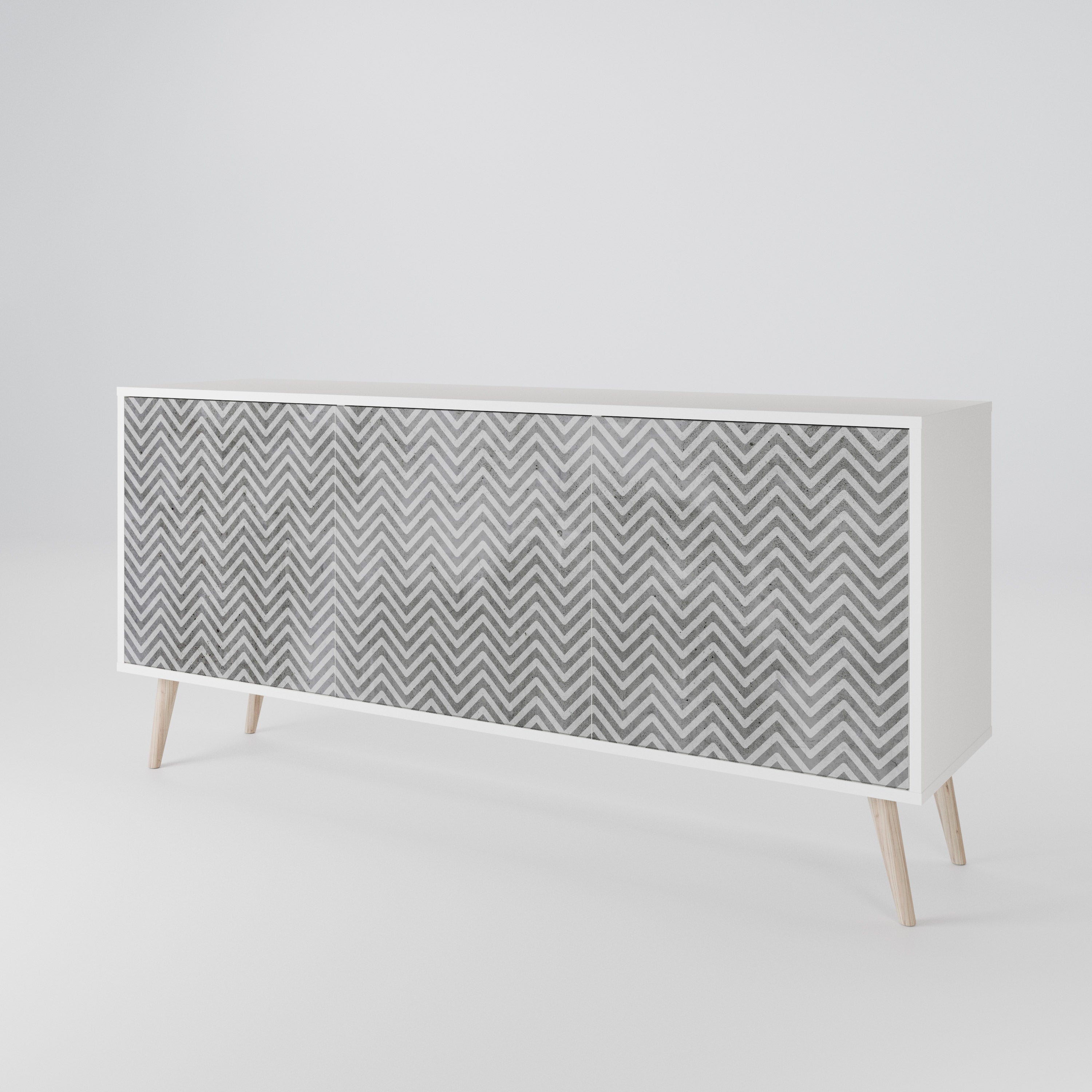 CONCRETE ZIG ZAG Komoda 3-drzwiowa korpus Biały