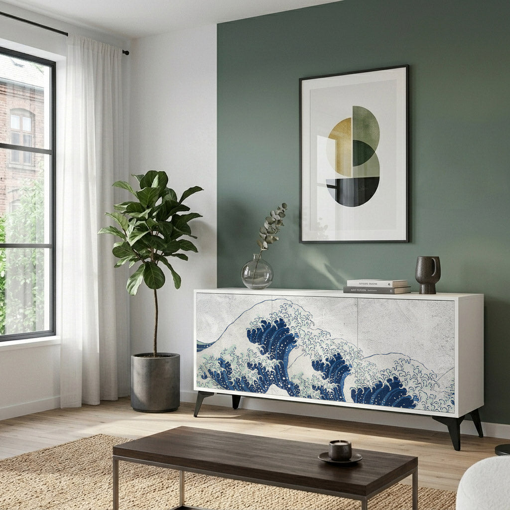 THE GREAT WAVE AT KANAGAWA Komoda 3-drzwiowa korpus Biały