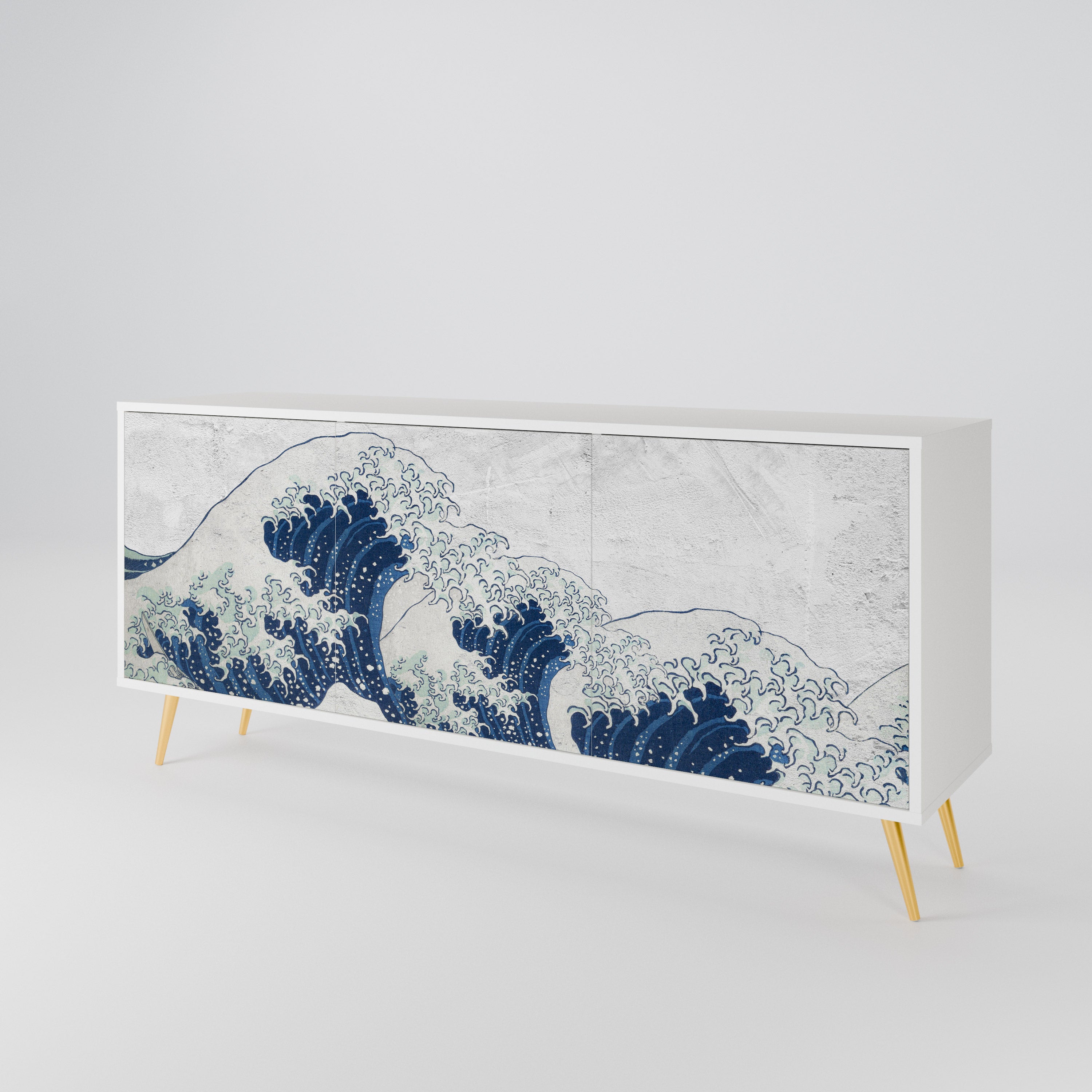 THE GREAT WAVE AT KANAGAWA Komoda 3-drzwiowa korpus Biały