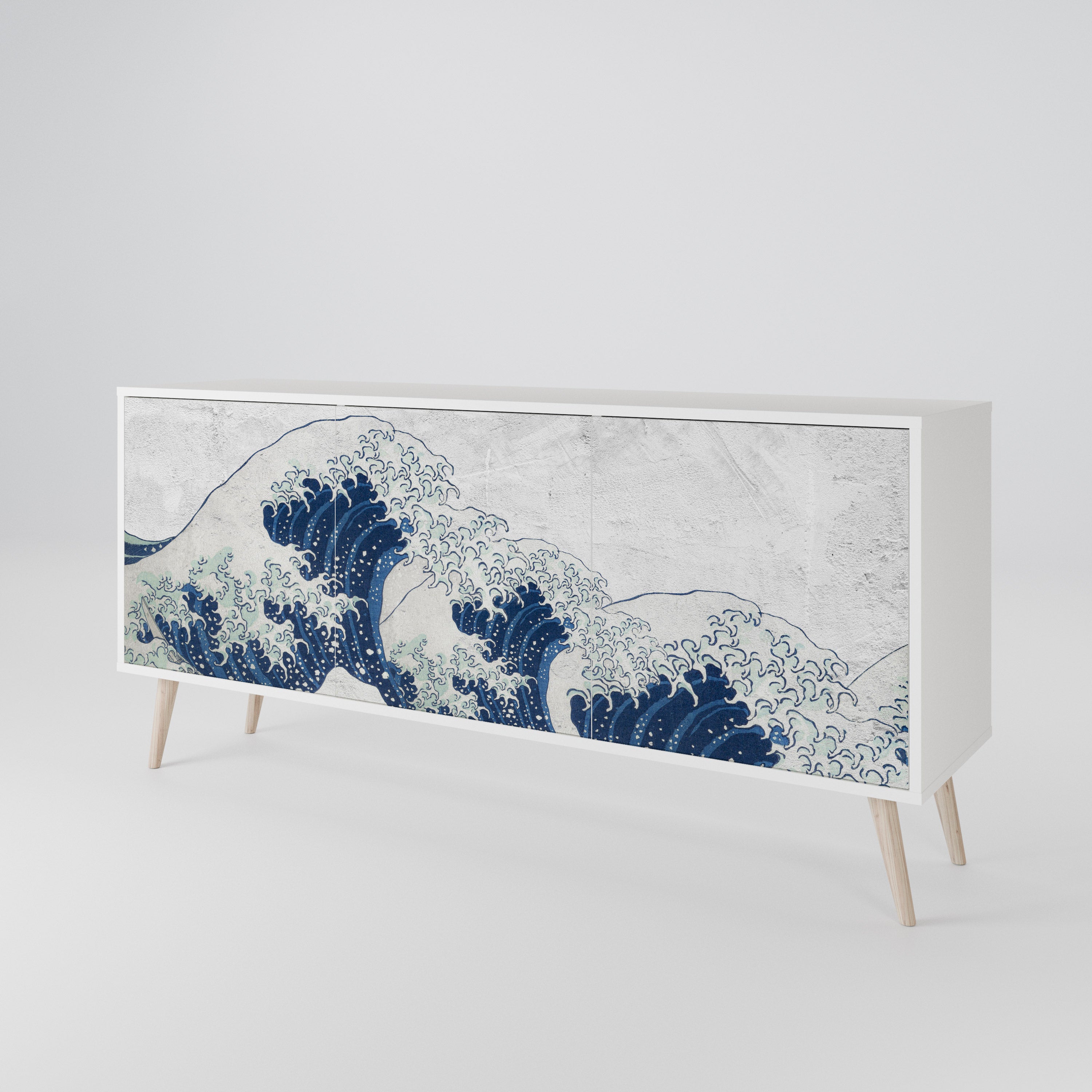 THE GREAT WAVE AT KANAGAWA Komoda 3-drzwiowa korpus Biały