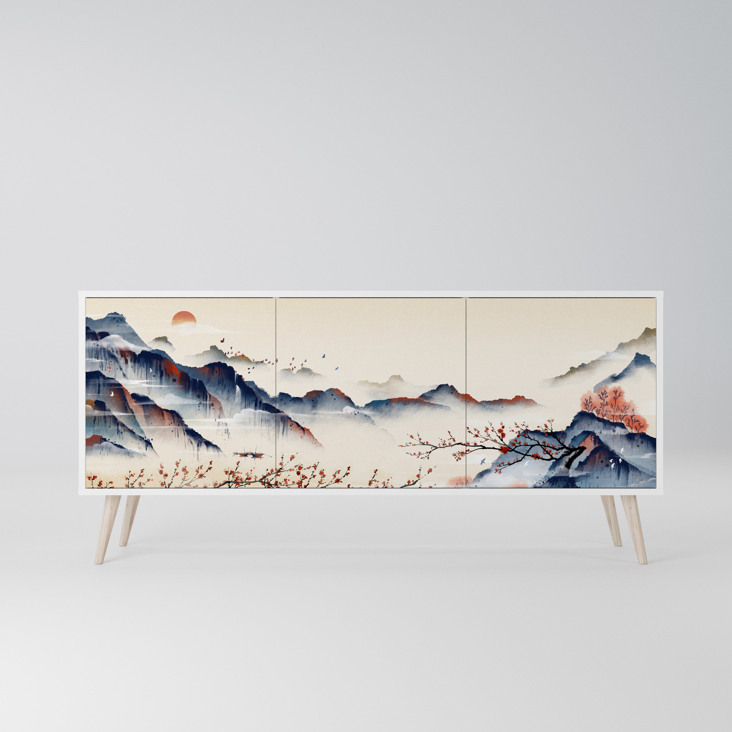 JAPANESE LANDSCAPE Komoda 3-drzwiowa korpus Biały