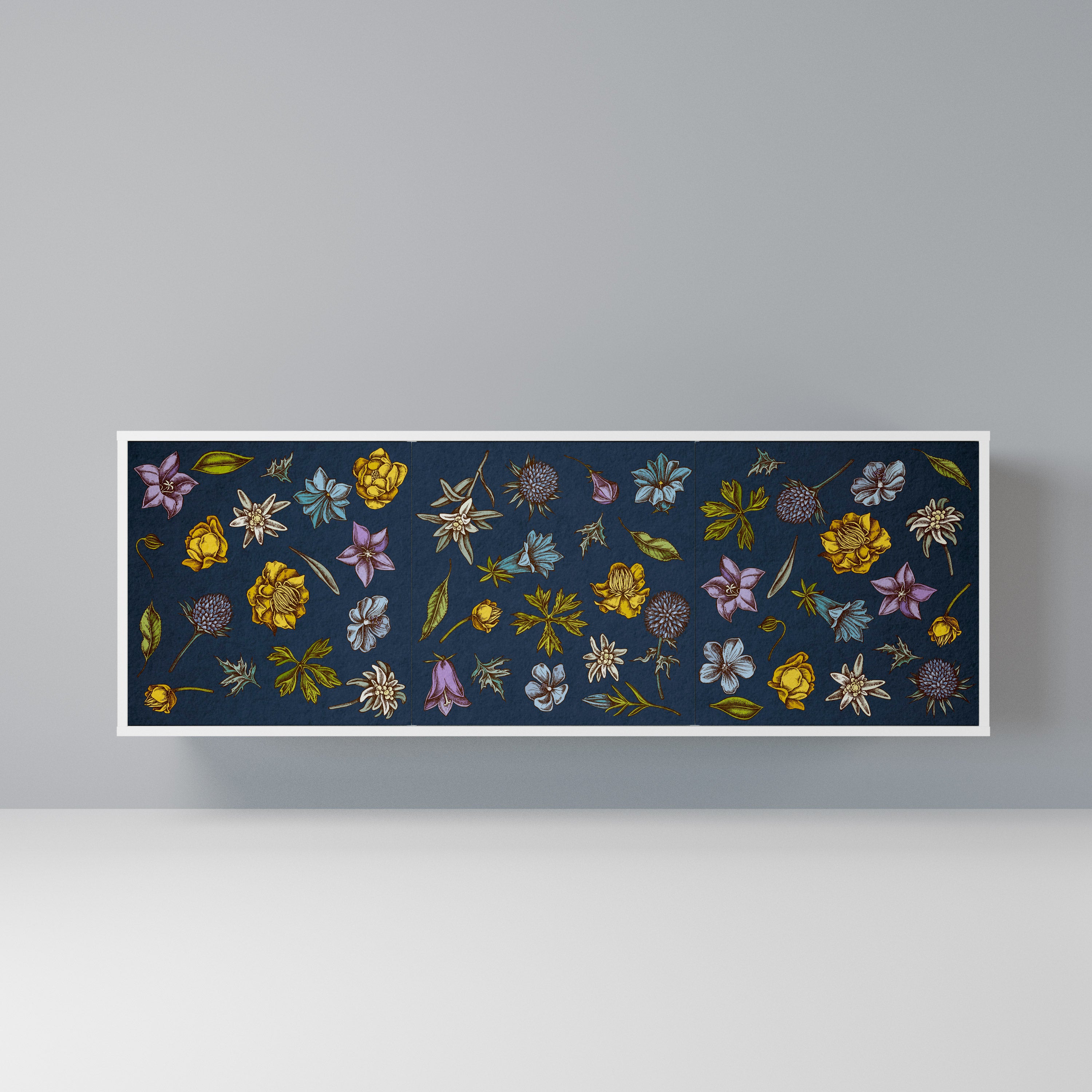 FLOWERS ON NAVY BLUE Komoda 3-drzwiowa korpus Biały