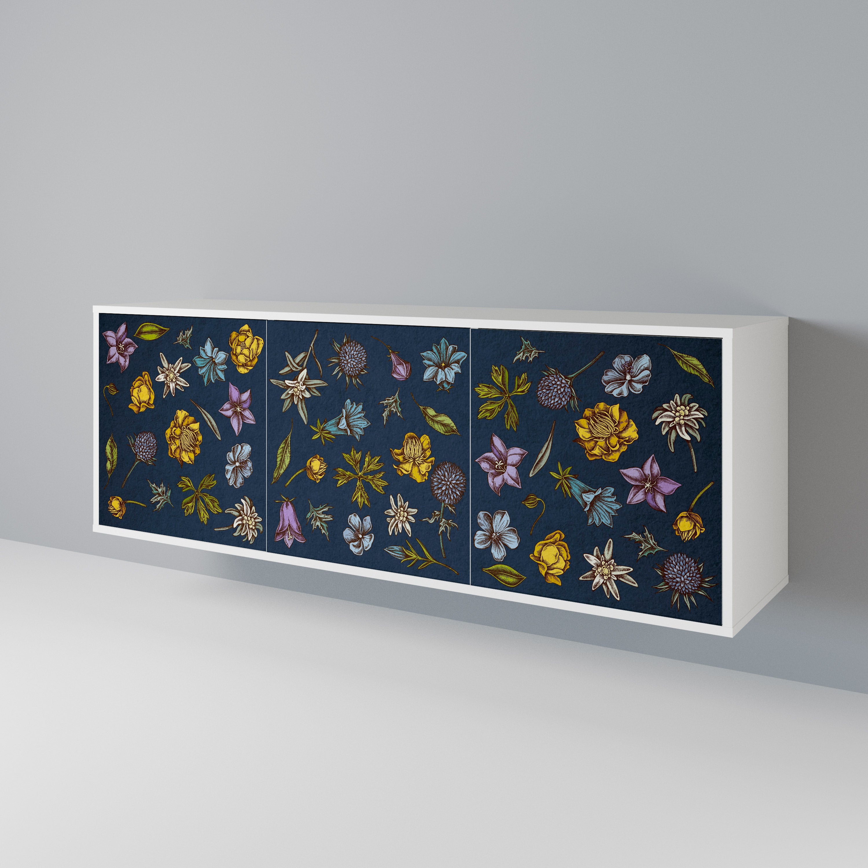 FLOWERS ON NAVY BLUE Komoda 3-drzwiowa korpus Biały