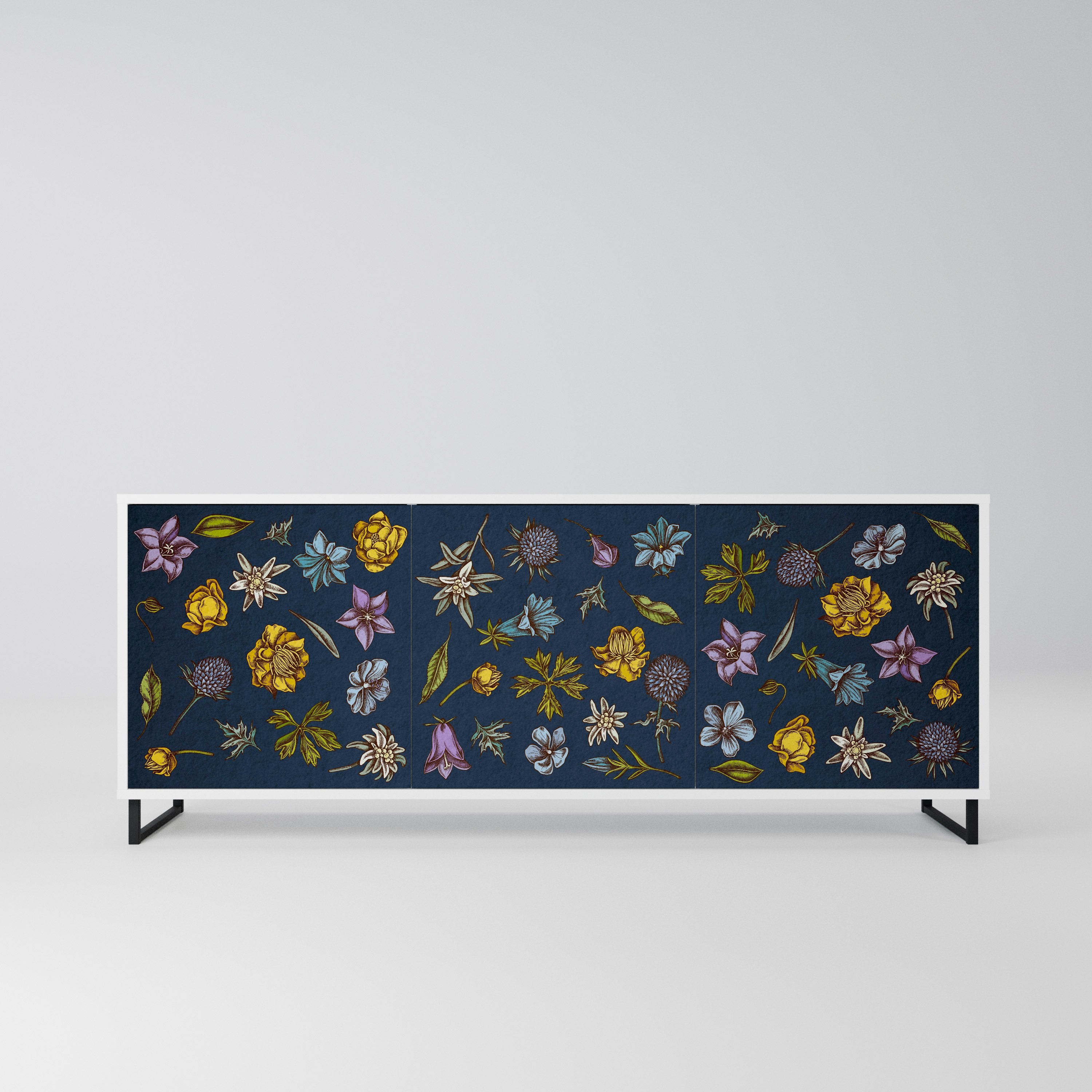 FLOWERS ON NAVY BLUE Komoda 3-drzwiowa korpus Biały