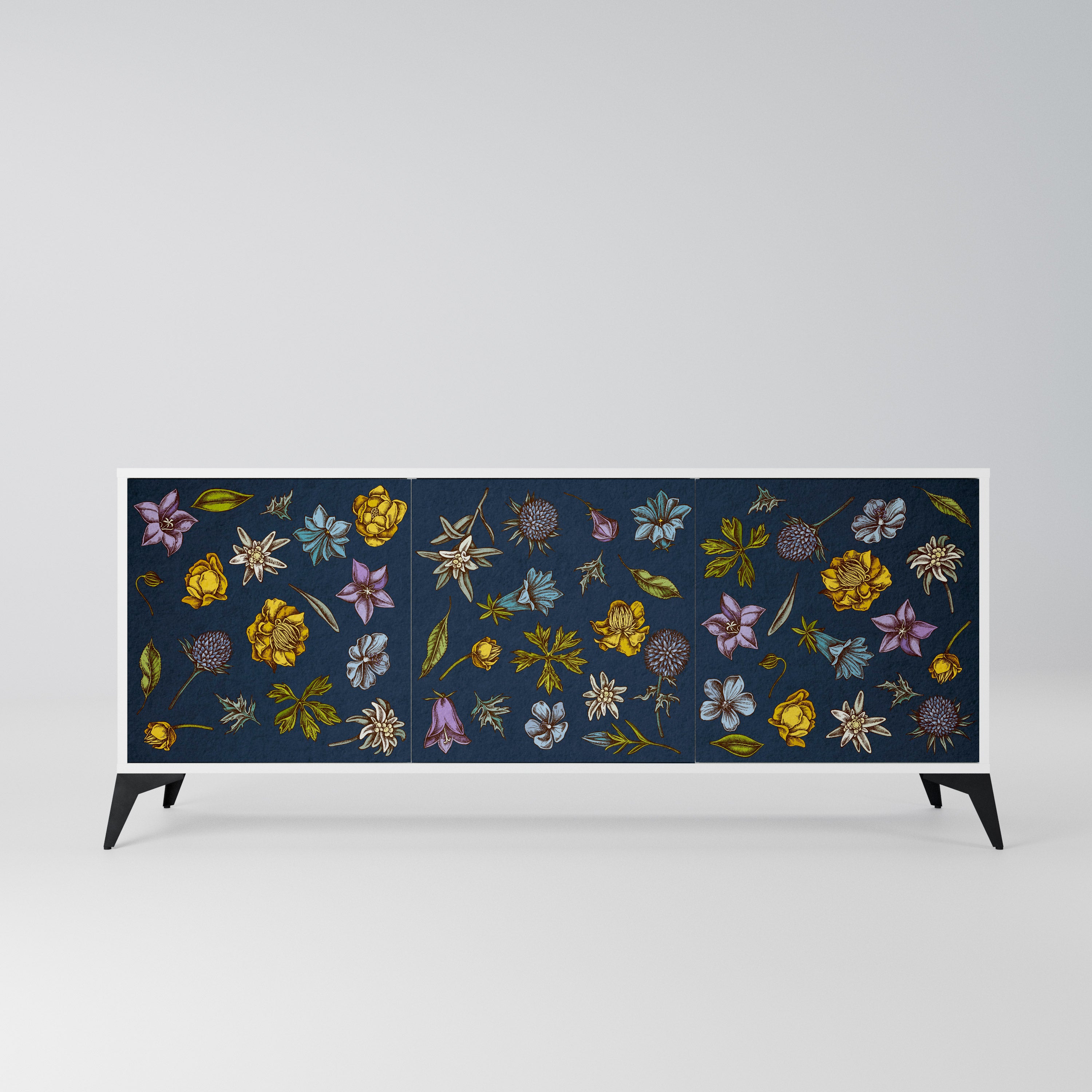 FLOWERS ON NAVY BLUE Komoda 3-drzwiowa korpus Biały