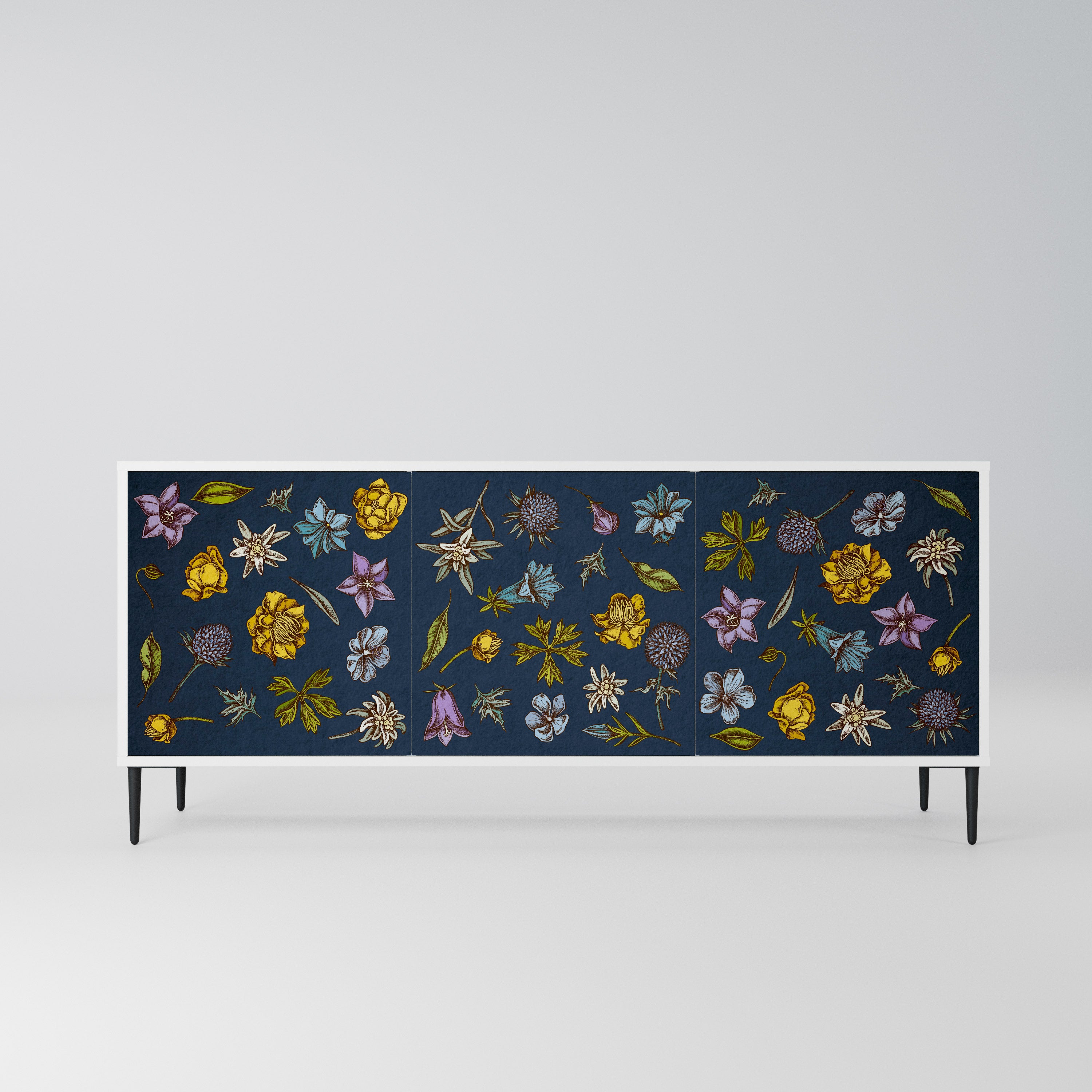 FLOWERS ON NAVY BLUE Komoda 3-drzwiowa korpus Biały