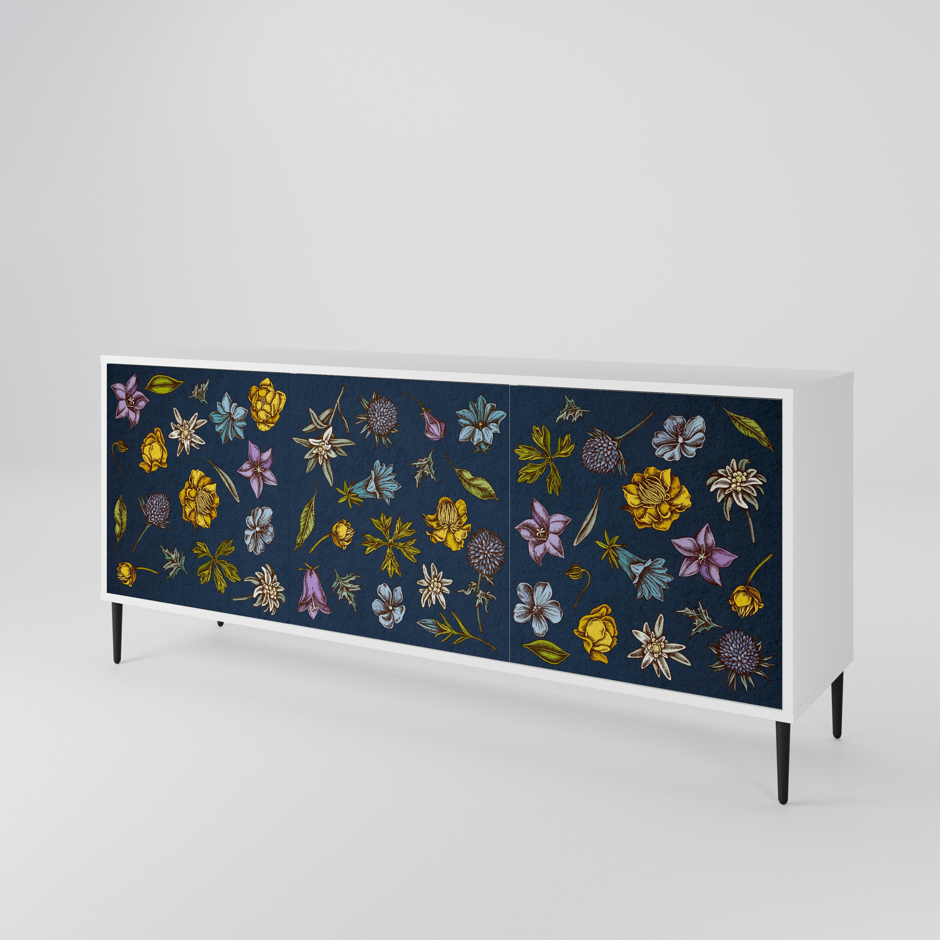 FLOWERS ON NAVY BLUE Komoda 3-drzwiowa korpus Biały