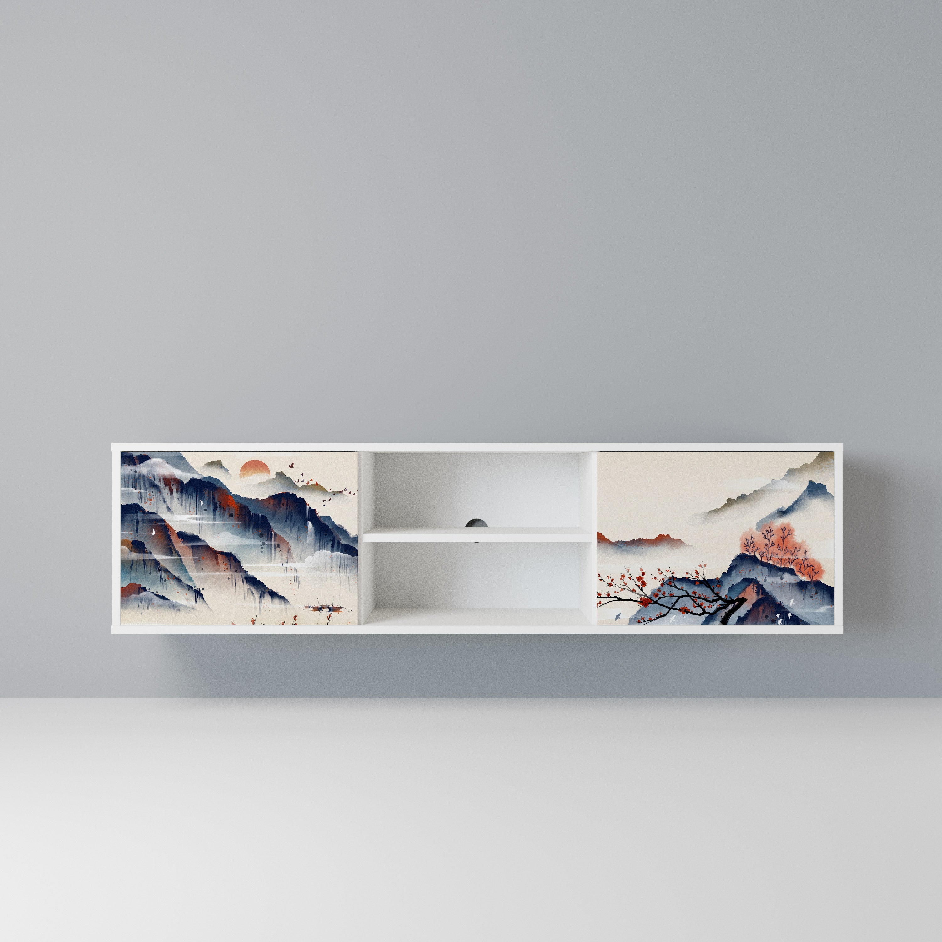 JAPANESE LANDSCAPE Szafka RTV 2-drzwiowa korpus Biały