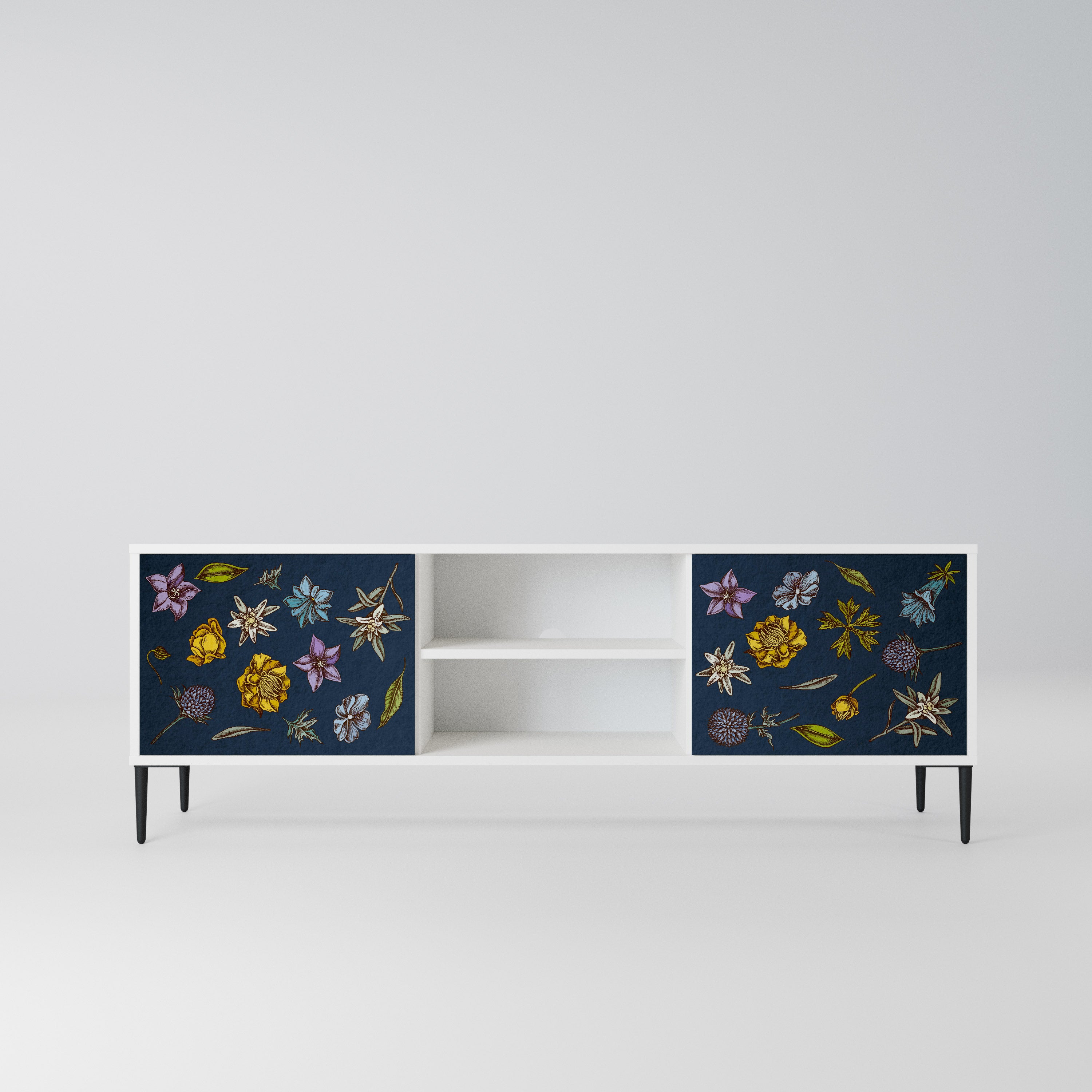 FLOWERS ON NAVY BLUE Szafka RTV 2-drzwiowa korpus Biały