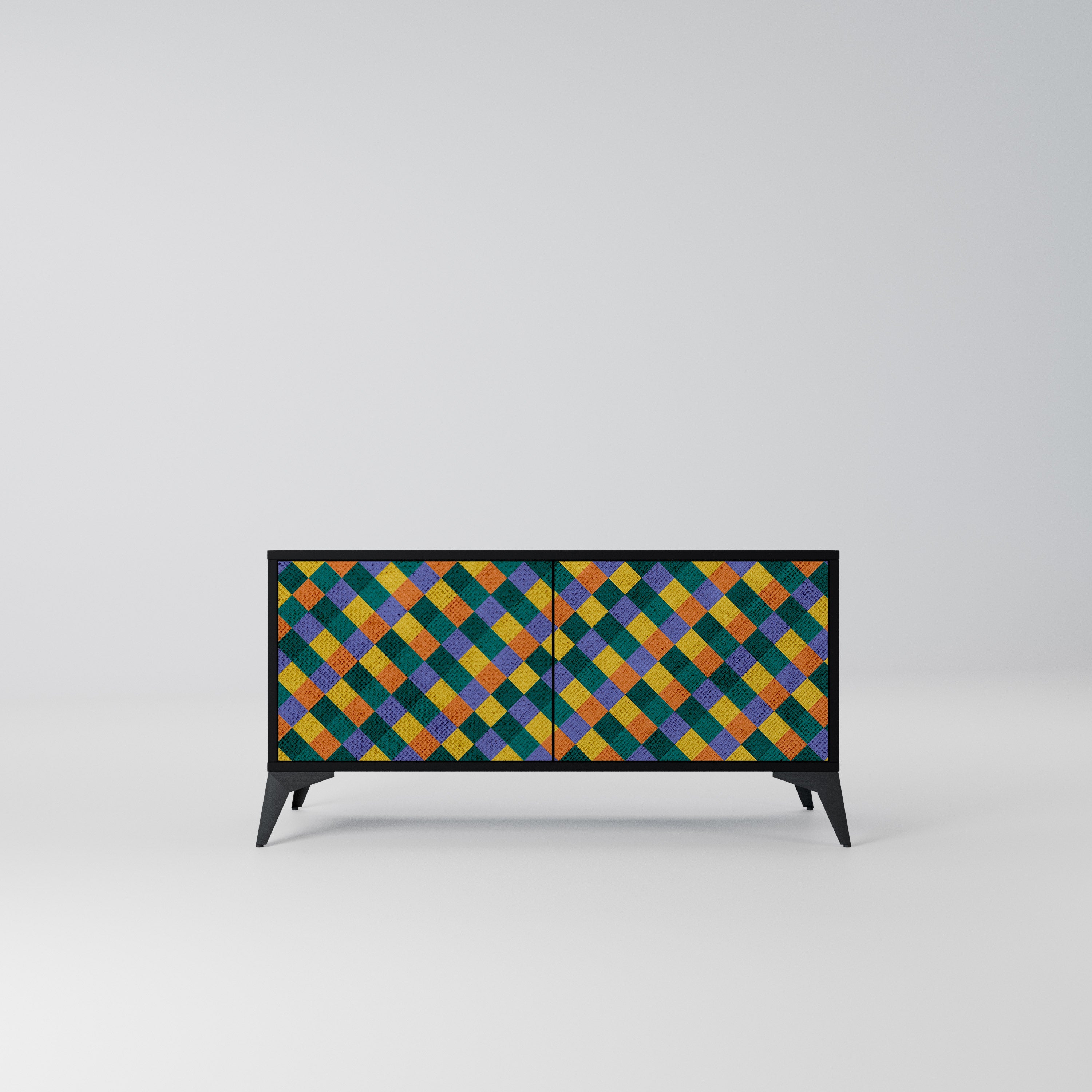 PAINTED SQUARES MIX Kompaktowa szafka RTV 2-drzwiowa