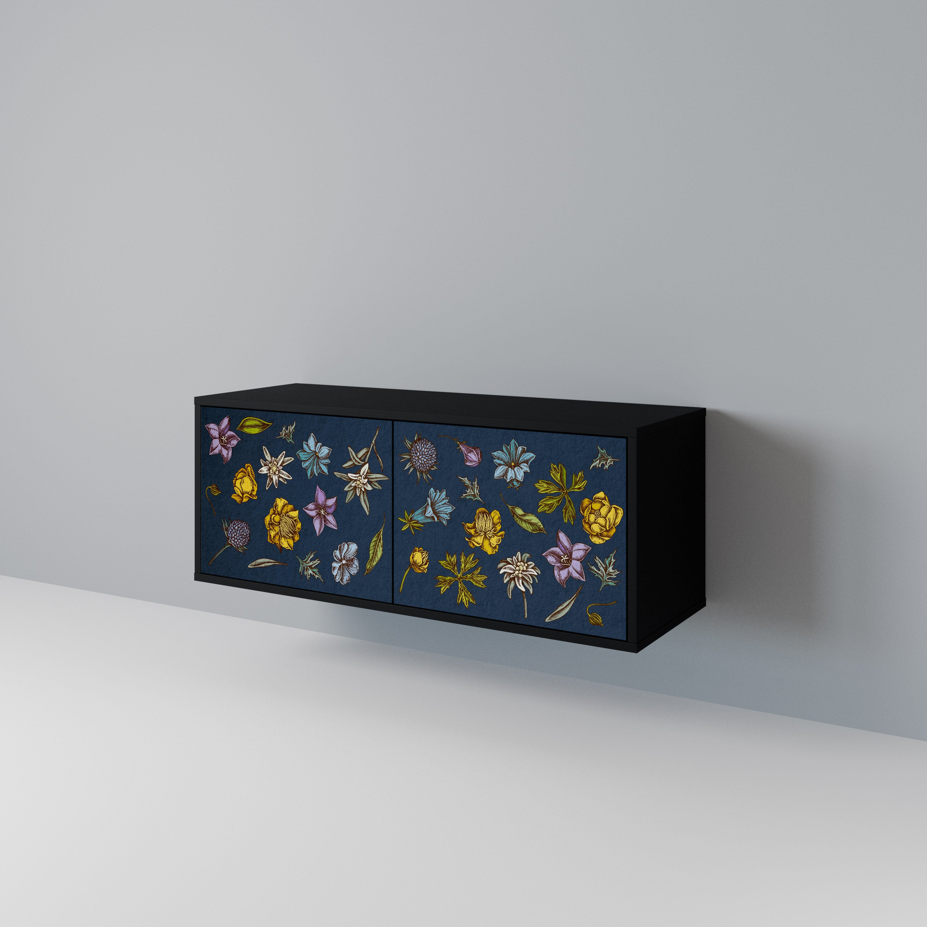 FLOWERS ON NAVY BLUE Kompaktowa szafka RTV 2-drzwiowa