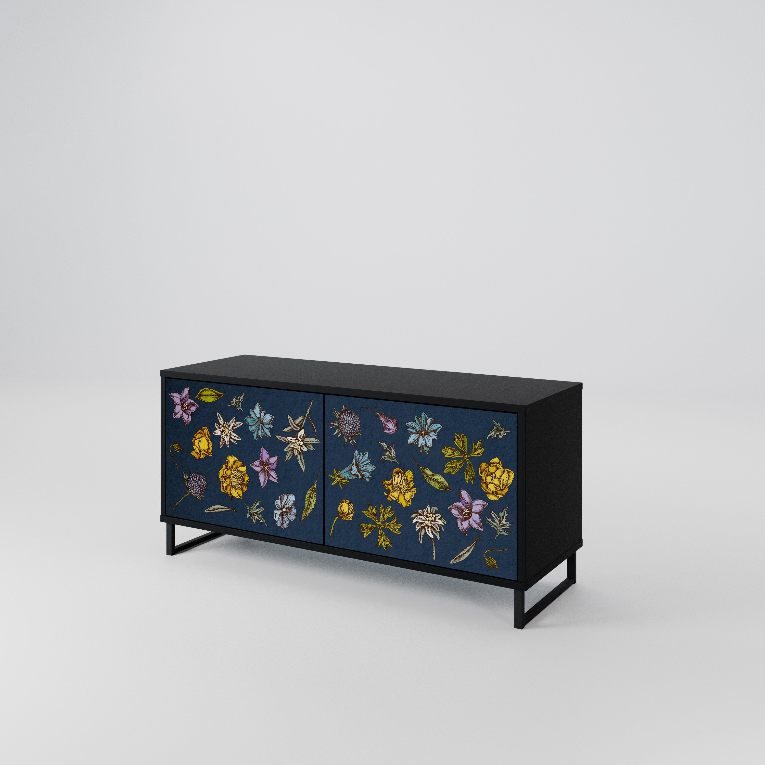 FLOWERS ON NAVY BLUE Kompaktowa szafka RTV 2-drzwiowa