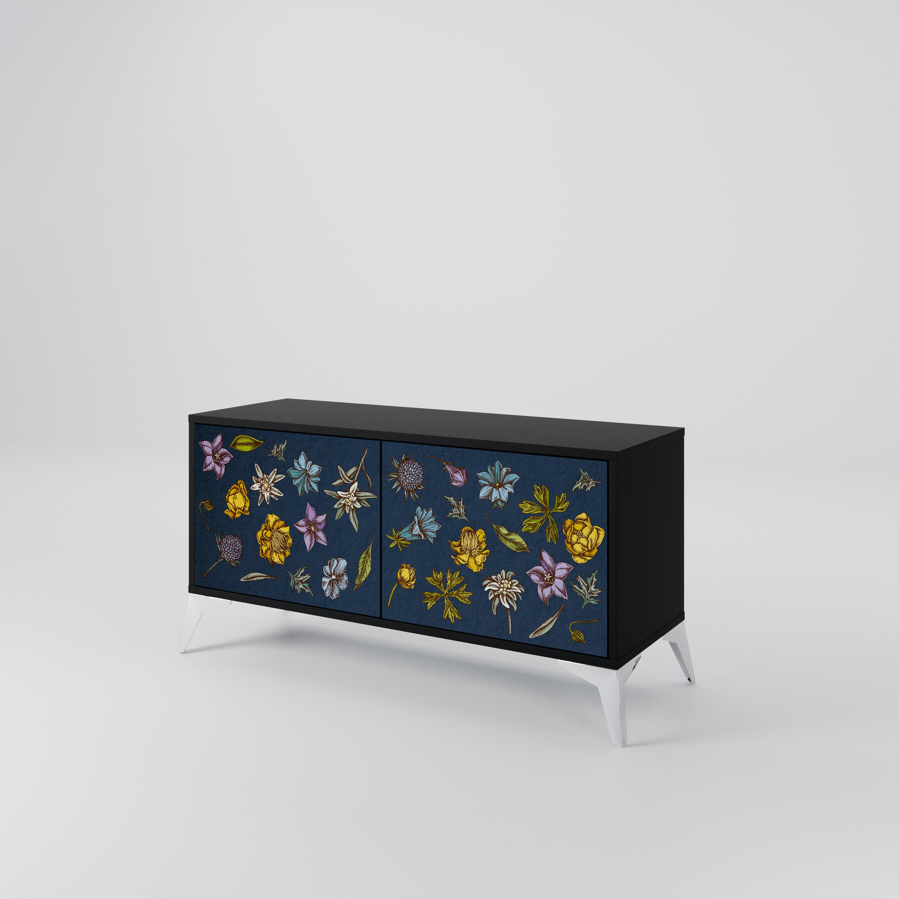 FLOWERS ON NAVY BLUE Kompaktowa szafka RTV 2-drzwiowa