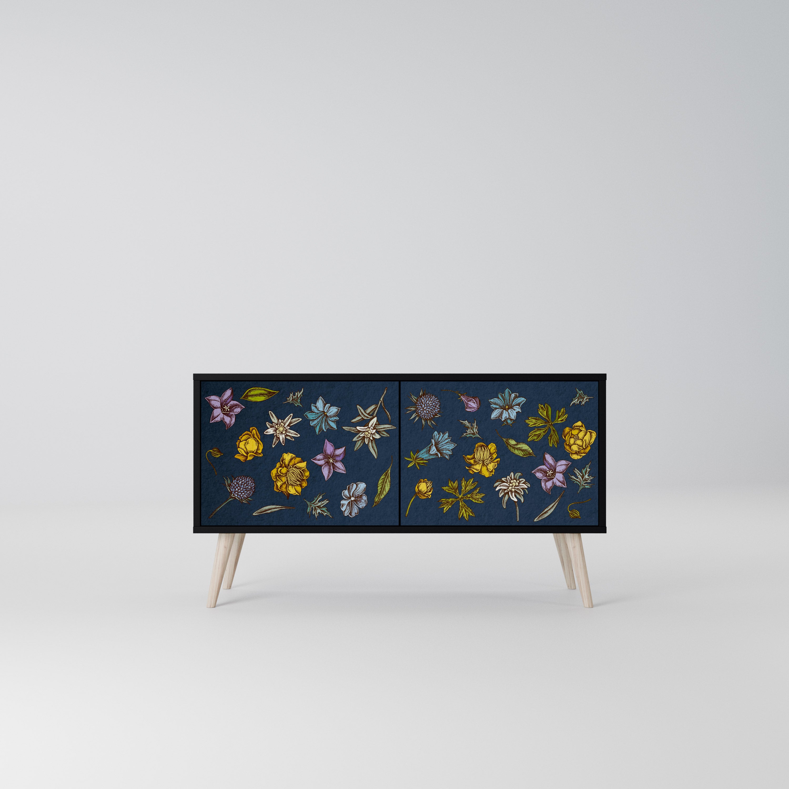 FLOWERS ON NAVY BLUE Kompaktowa szafka RTV 2-drzwiowa