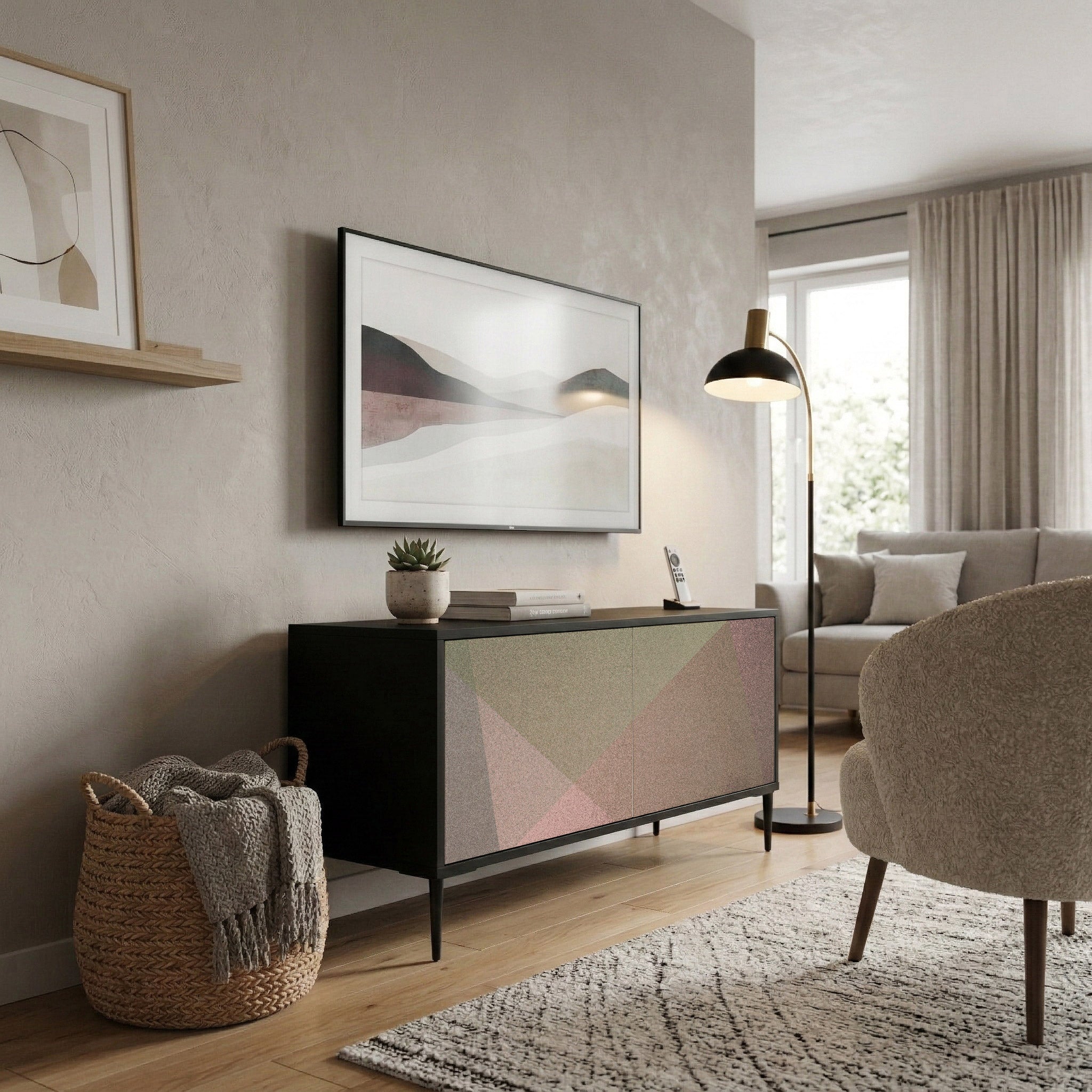 BEIGE GEOMETRY Kompaktowa szafka RTV 2-drzwiowa