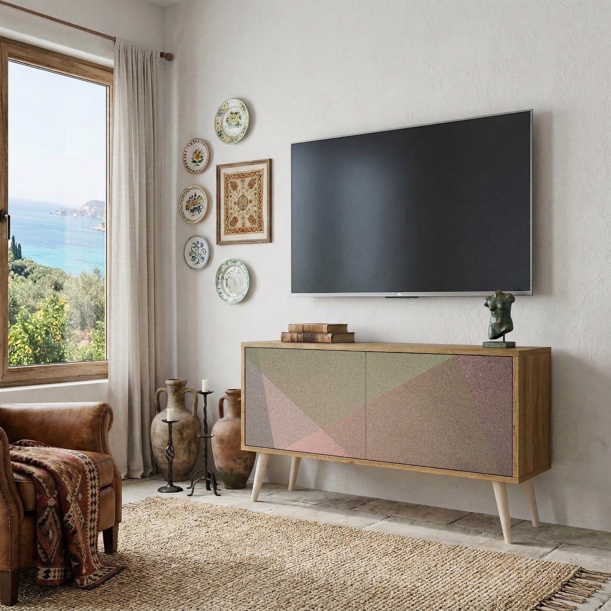 BEIGE GEOMETRY Kompaktowa szafka RTV 2-drzwiowa