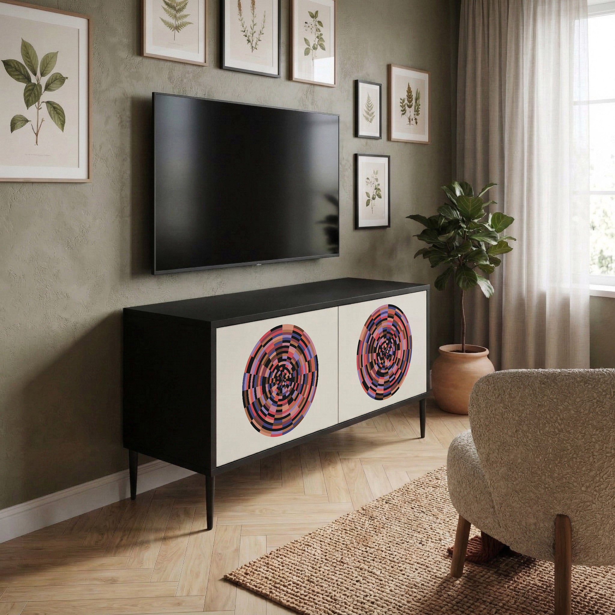 BROWN CIRCLES Kompaktowa szafka RTV 2-drzwiowa