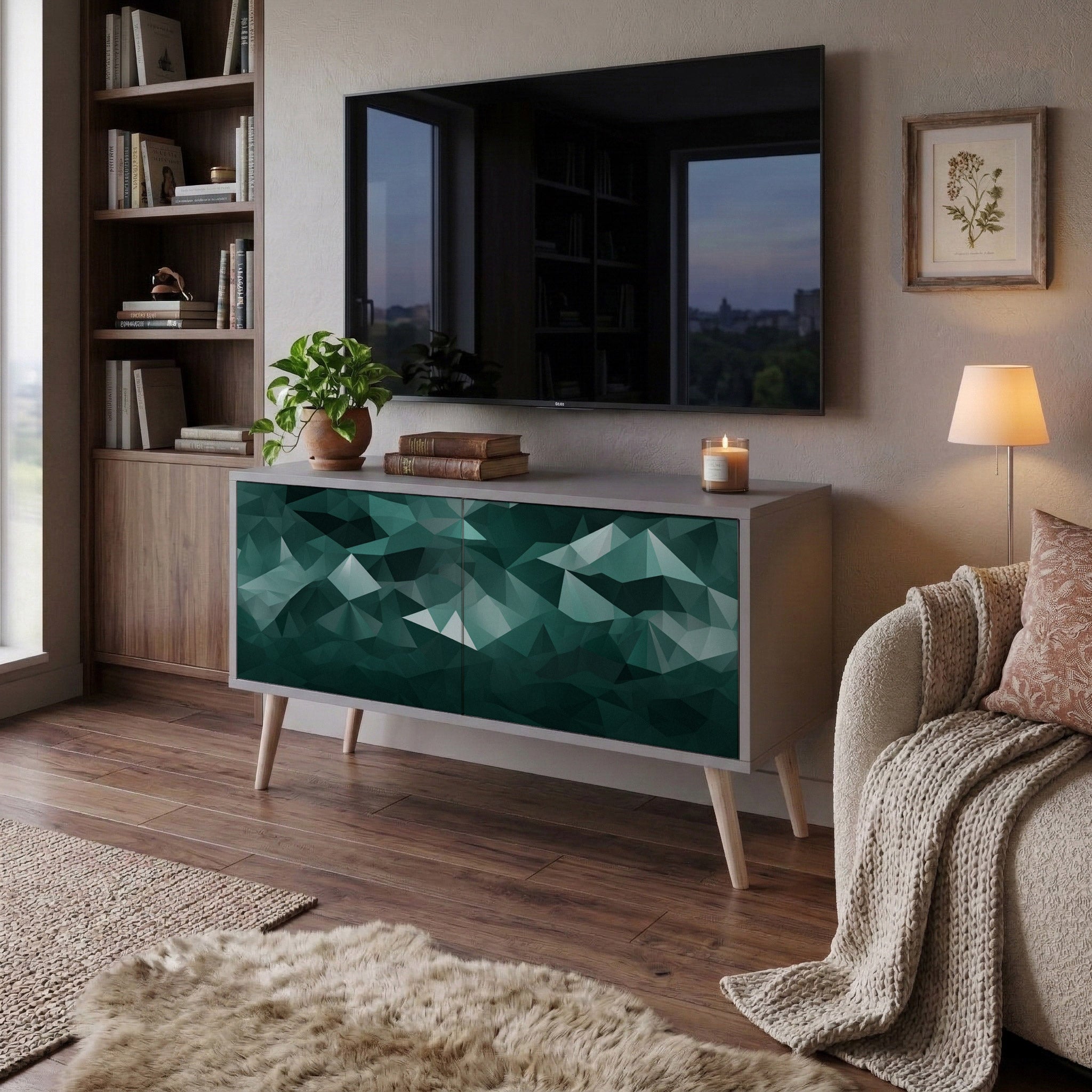 POLYGONAL FLOATING Kompaktowa szafka RTV 2-drzwiowa