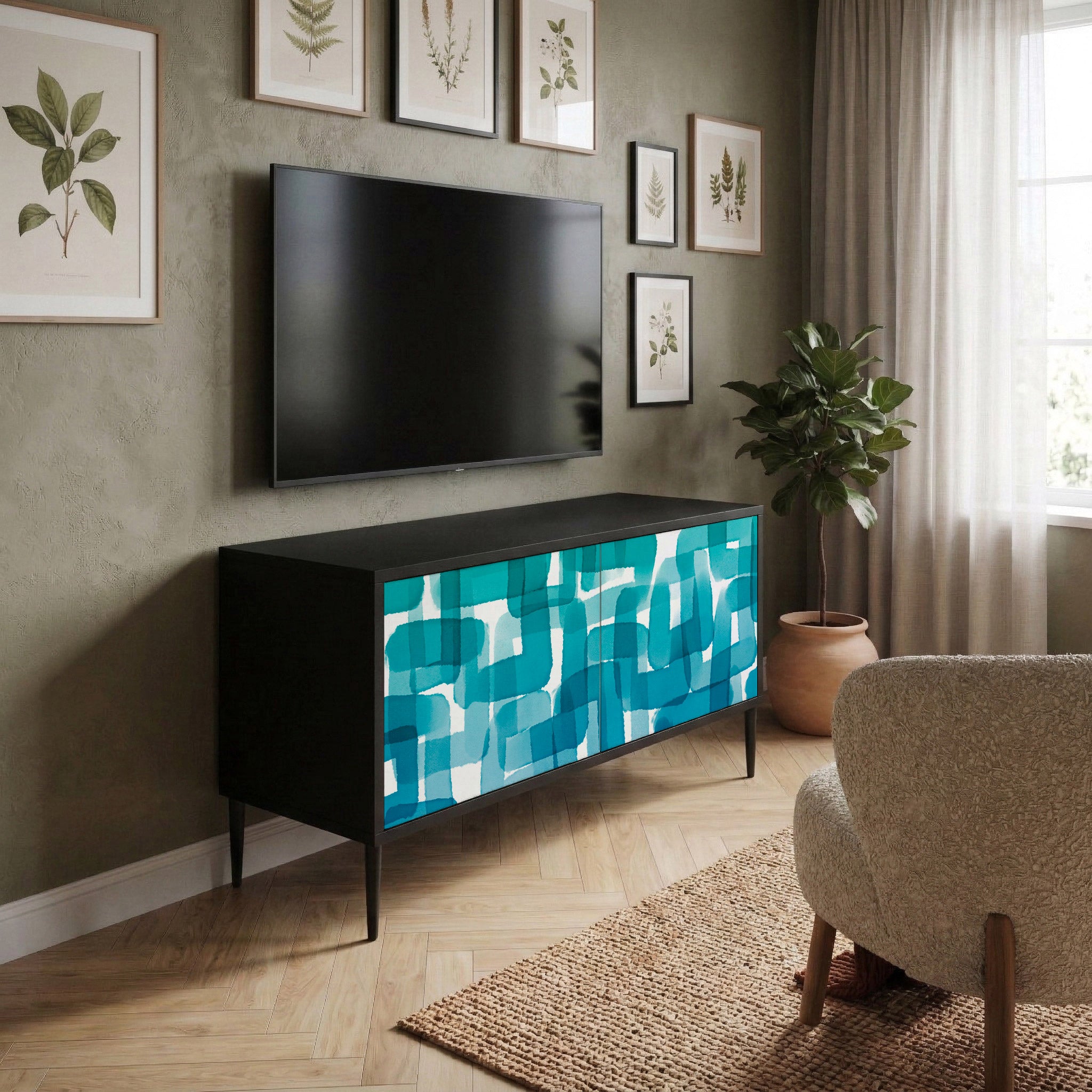 TURQUOISE RECTANGLES Kompaktowa szafka RTV 2-drzwiowa