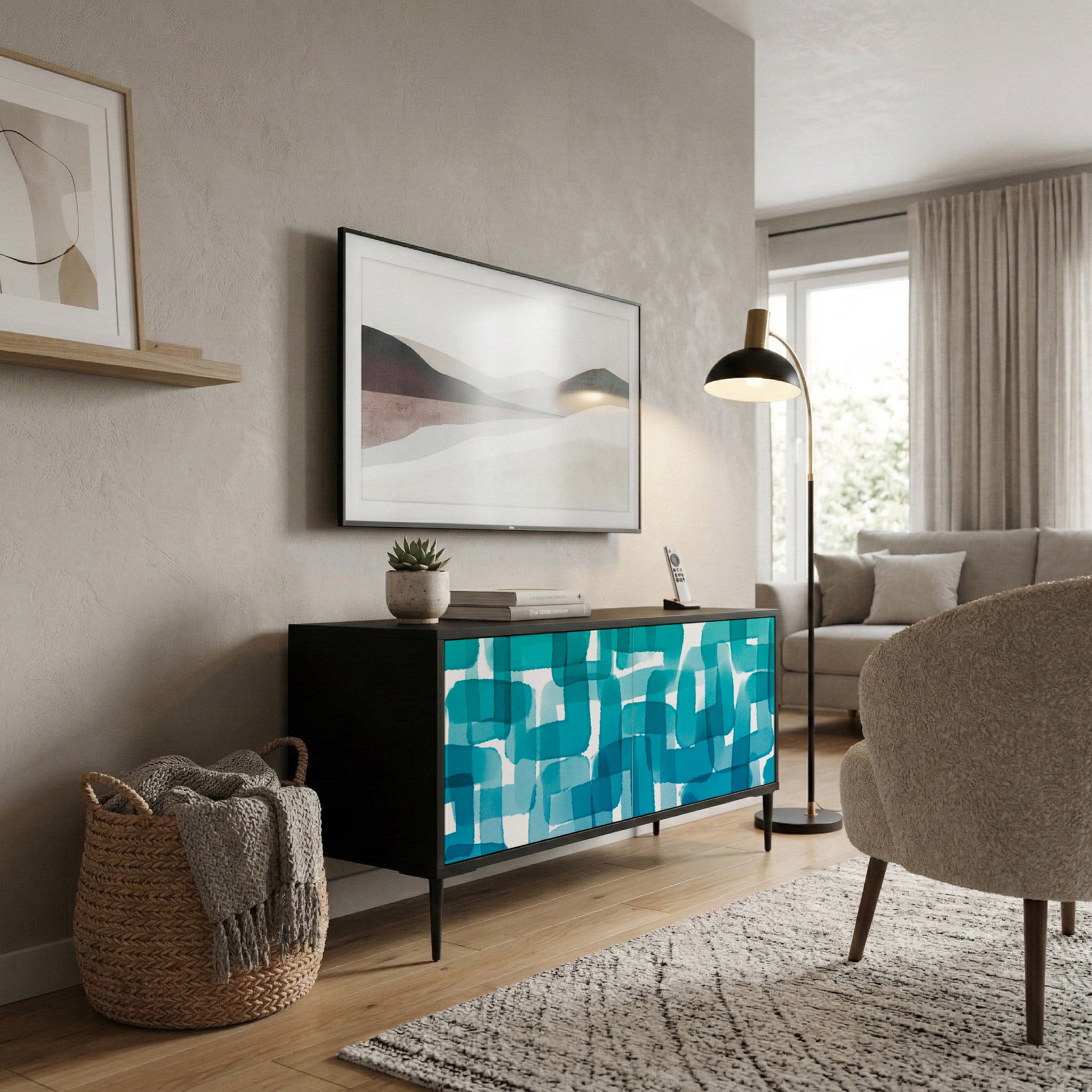 TURQUOISE RECTANGLES Kompaktowa szafka RTV 2-drzwiowa