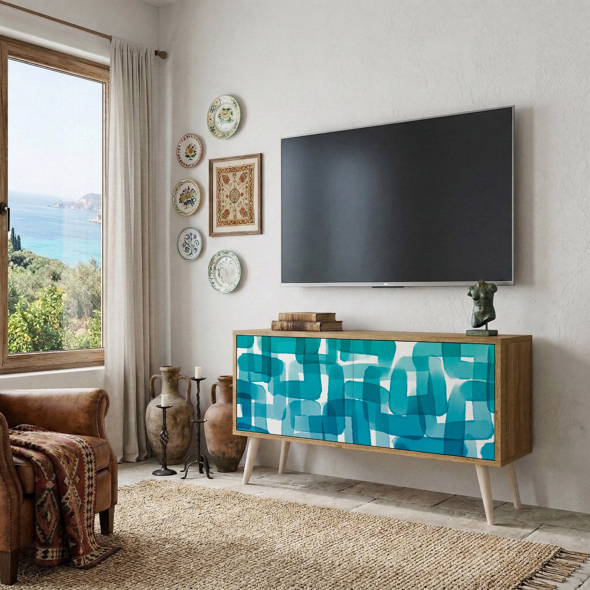 TURQUOISE RECTANGLES Kompaktowa szafka RTV 2-drzwiowa