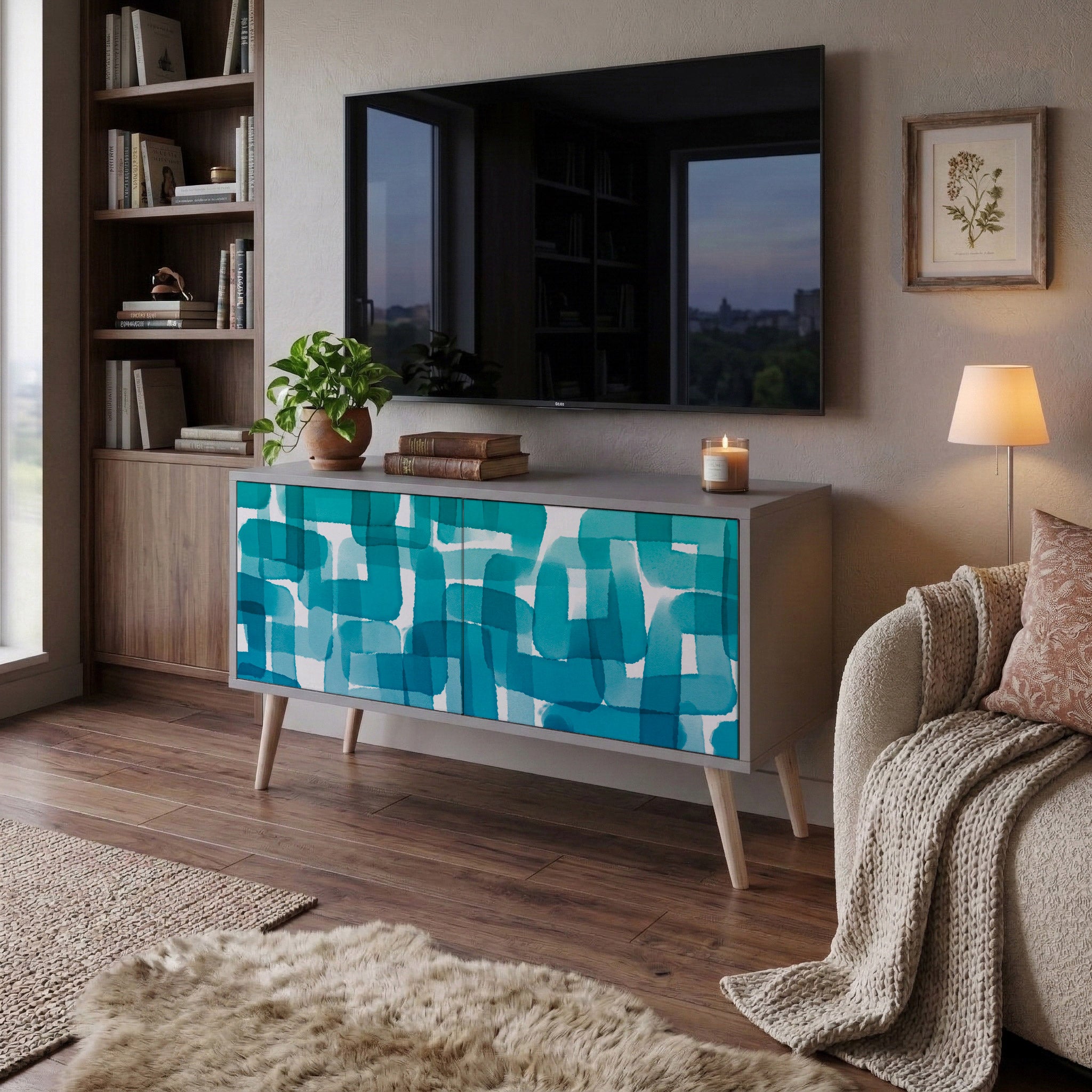 TURQUOISE RECTANGLES Kompaktowa szafka RTV 2-drzwiowa