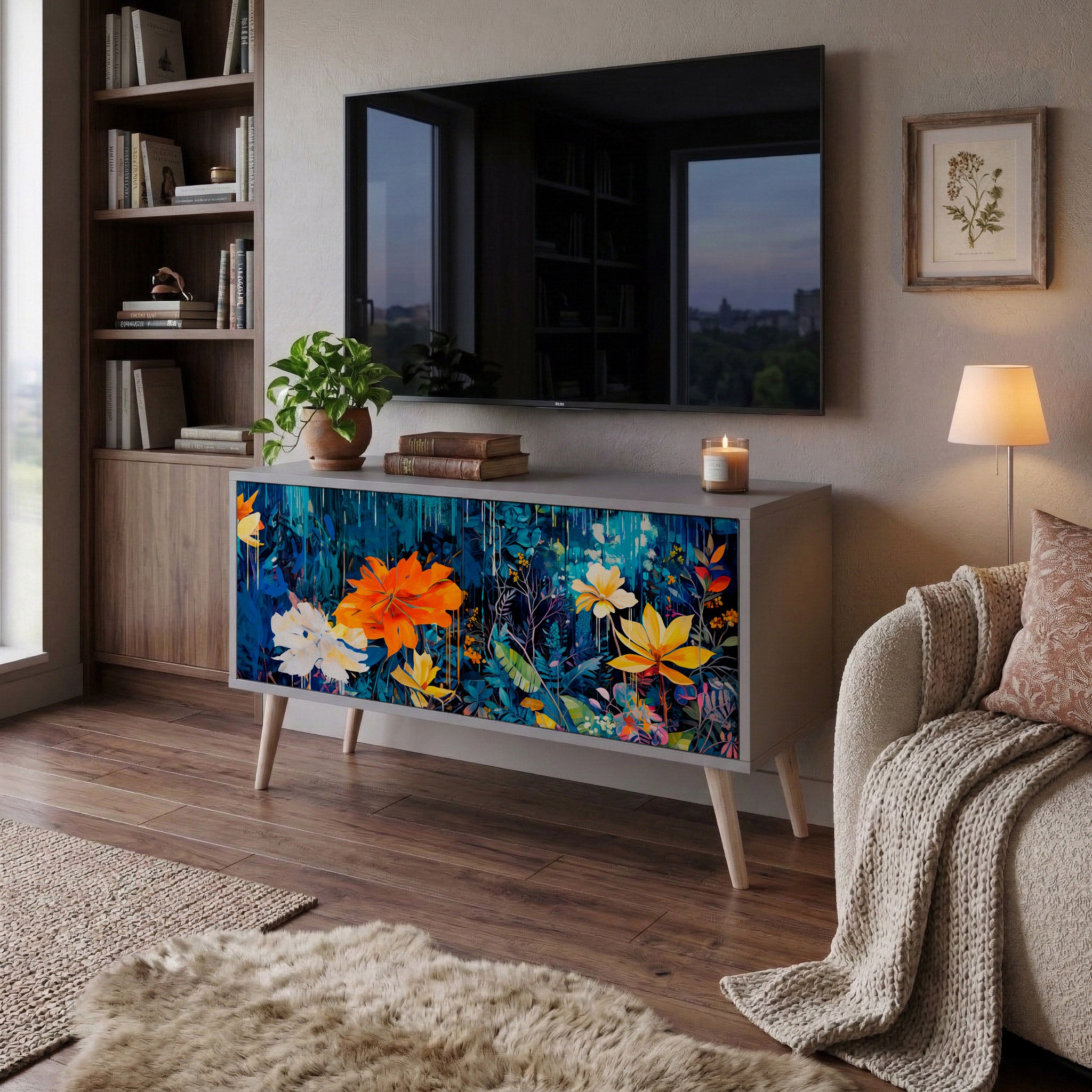 MIDNIGHT BLOSSOM Kompaktowa szafka RTV 2-drzwiowa