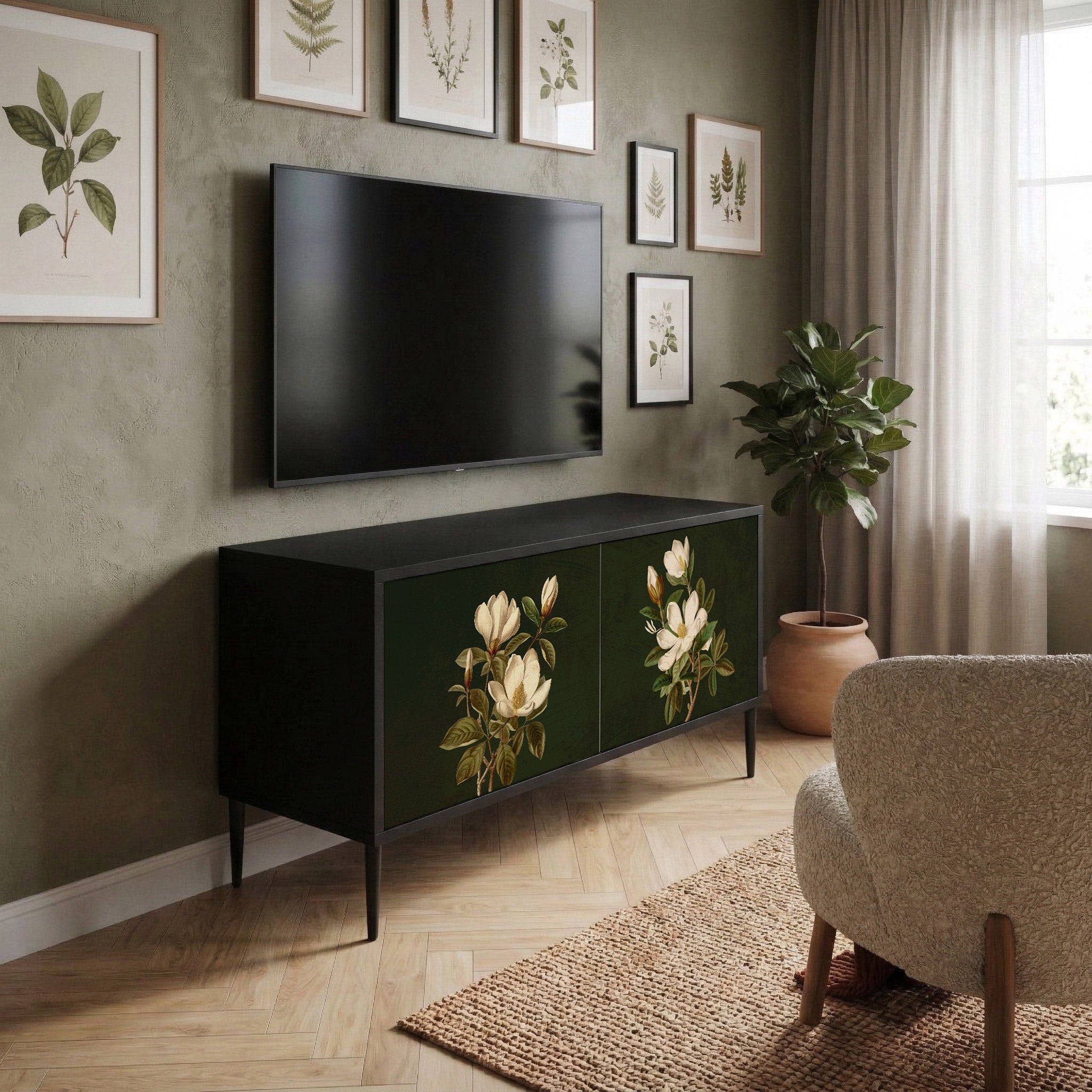 FLORAL NOIR Kompaktowa szafka RTV 2-drzwiowa
