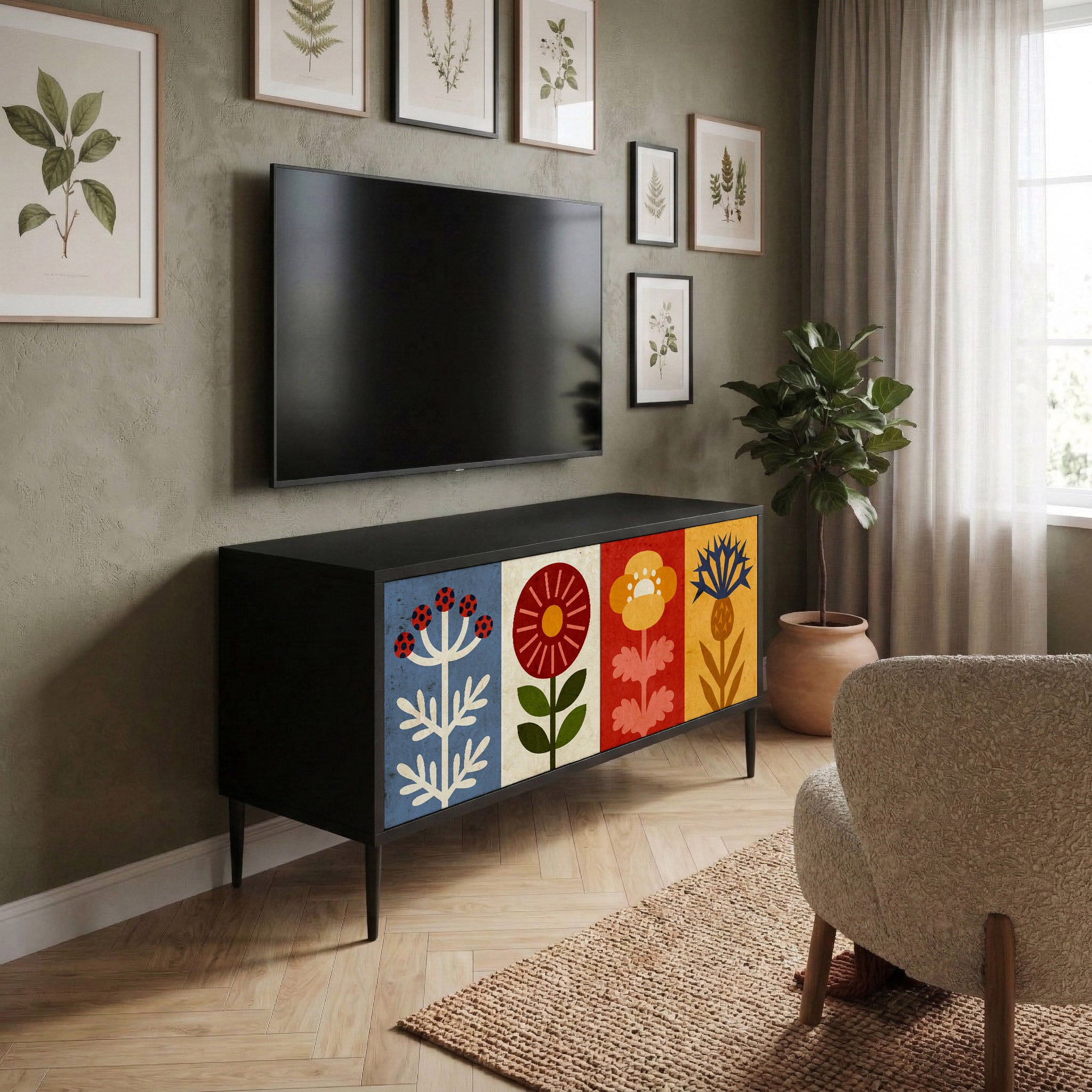 SCANDIC FLOWERET Kompaktowa szafka RTV 2-drzwiowa
