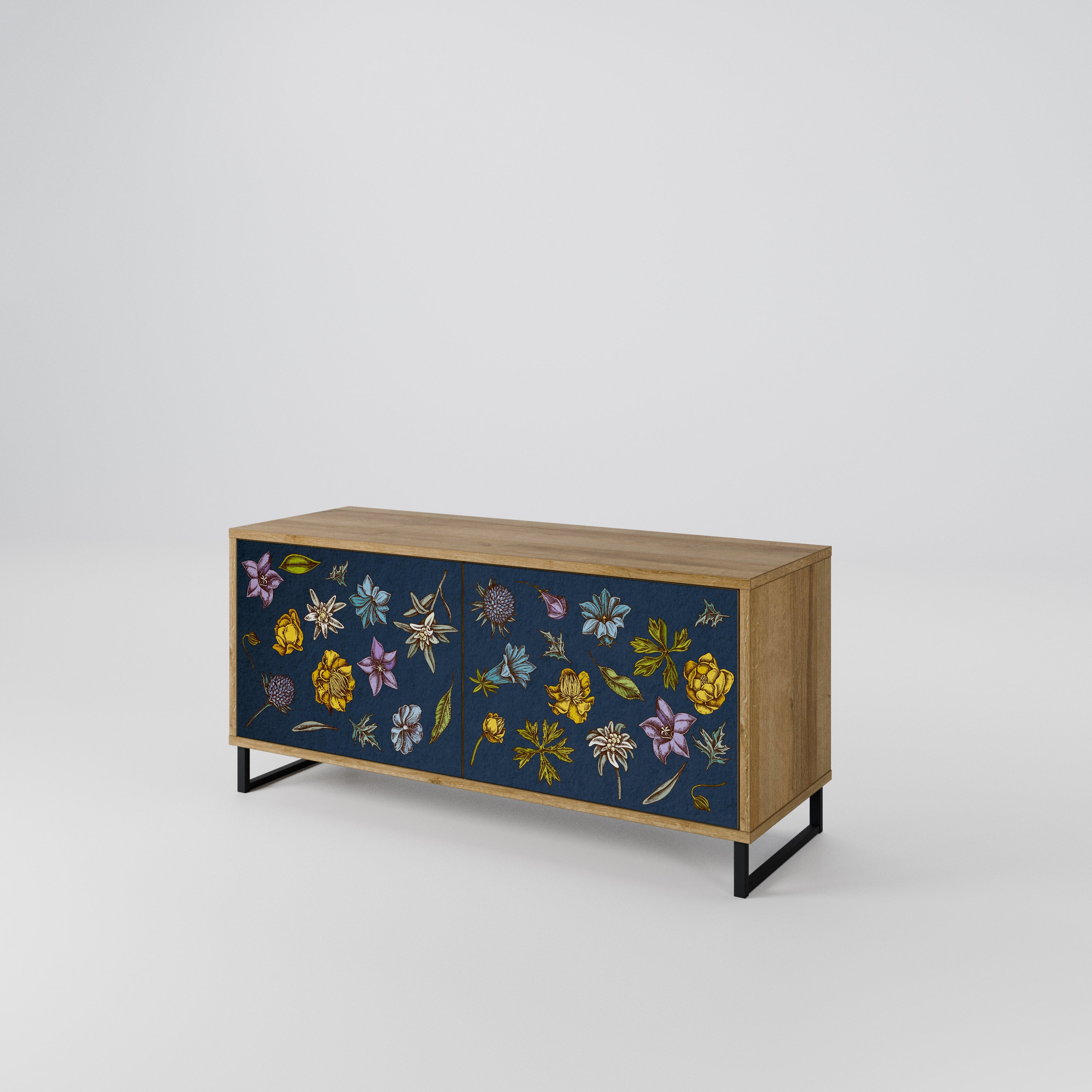 FLOWERS ON NAVY BLUE Kompaktowa szafka RTV 2-drzwiowa
