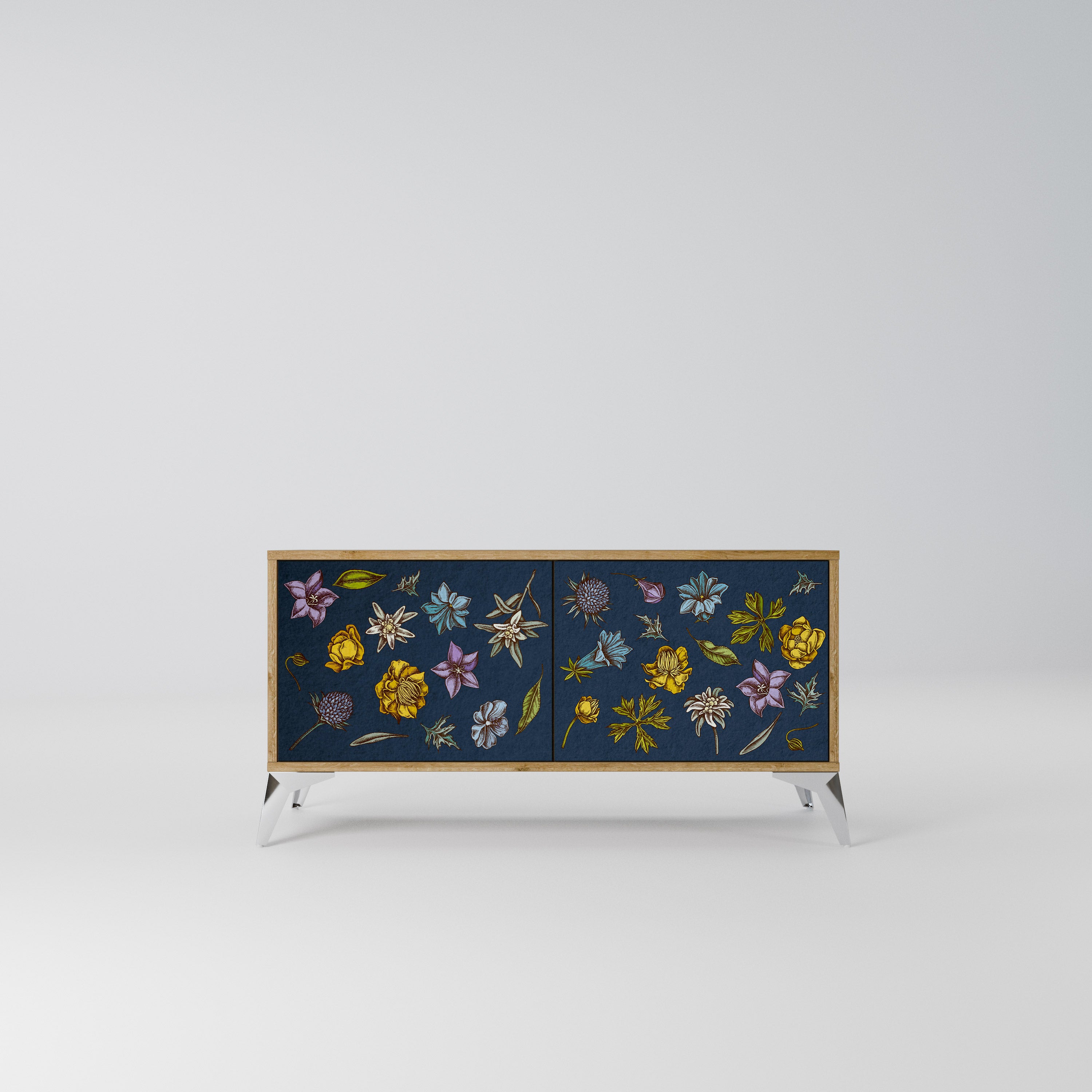 FLOWERS ON NAVY BLUE Kompaktowa szafka RTV 2-drzwiowa