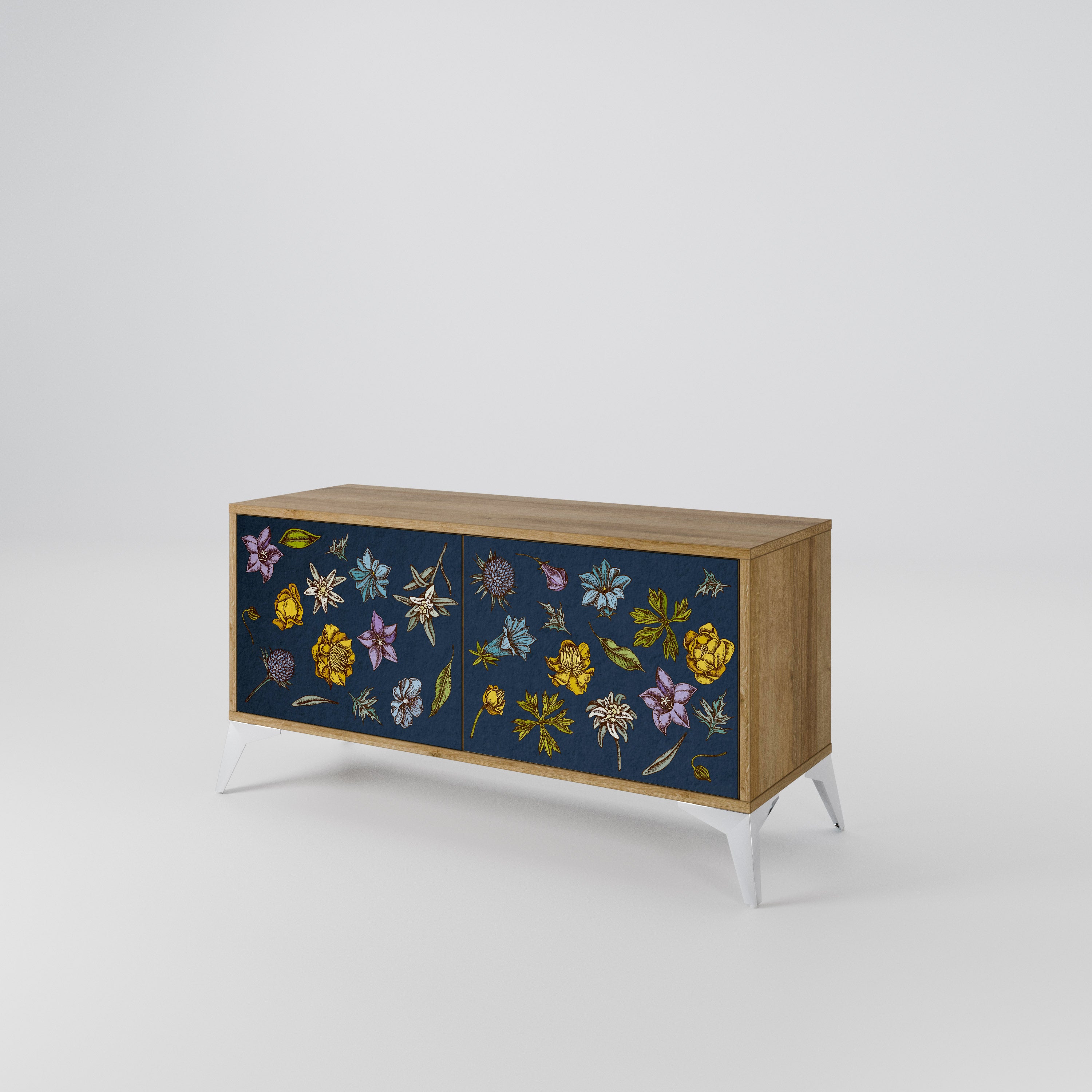 FLOWERS ON NAVY BLUE Kompaktowa szafka RTV 2-drzwiowa
