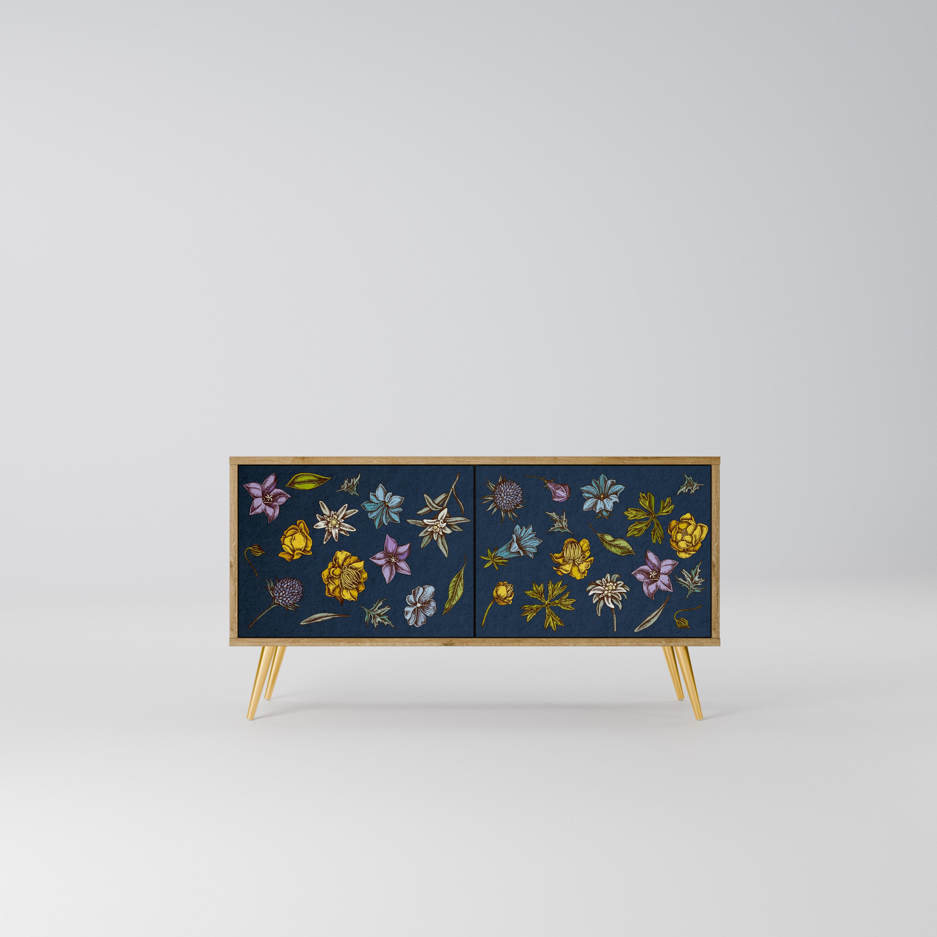 FLOWERS ON NAVY BLUE Kompaktowa szafka RTV 2-drzwiowa